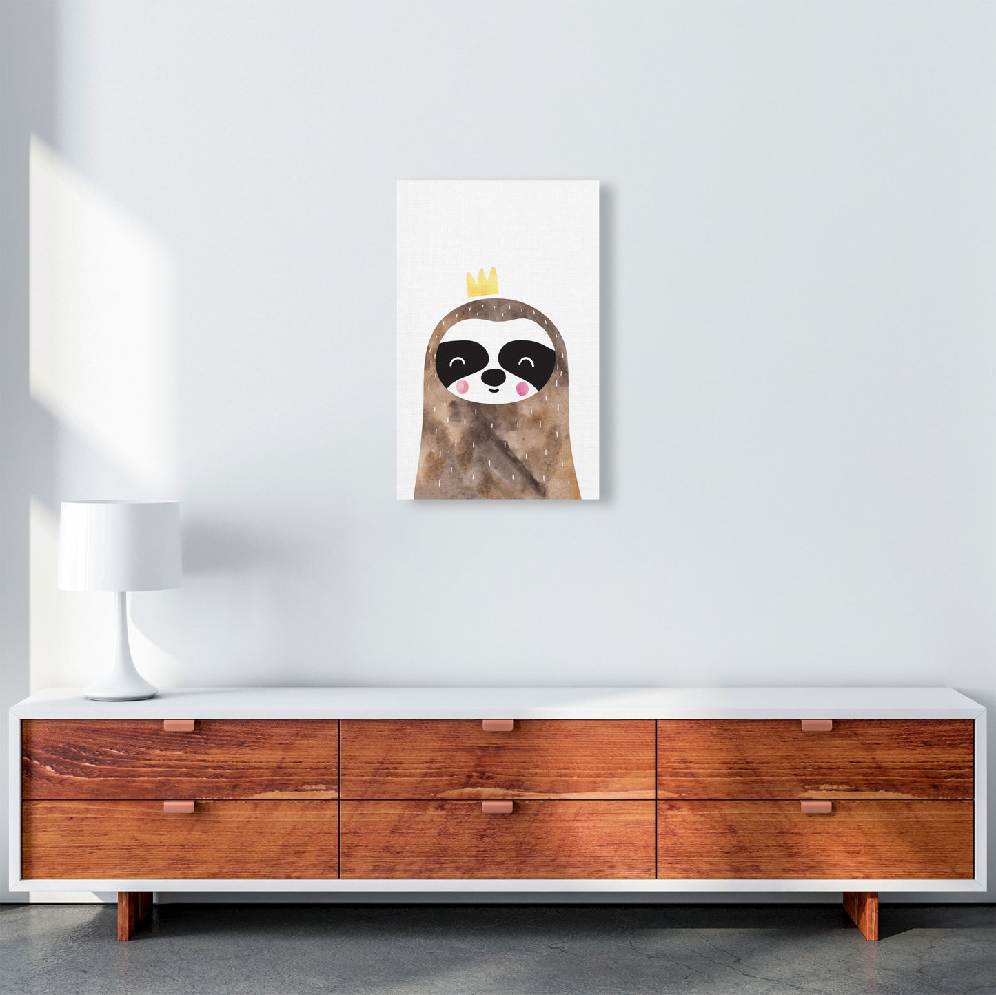 Scandi Brown Sloth Watercolour Framed Nursey Wall Art Print A3 Canvas