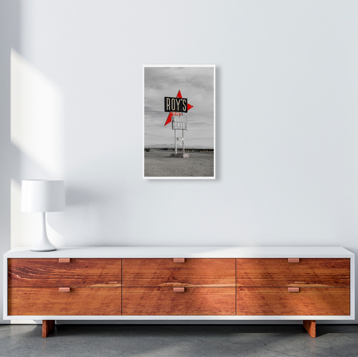 Vintage Roy's Motel Road Sign Modern Print A3 Canvas