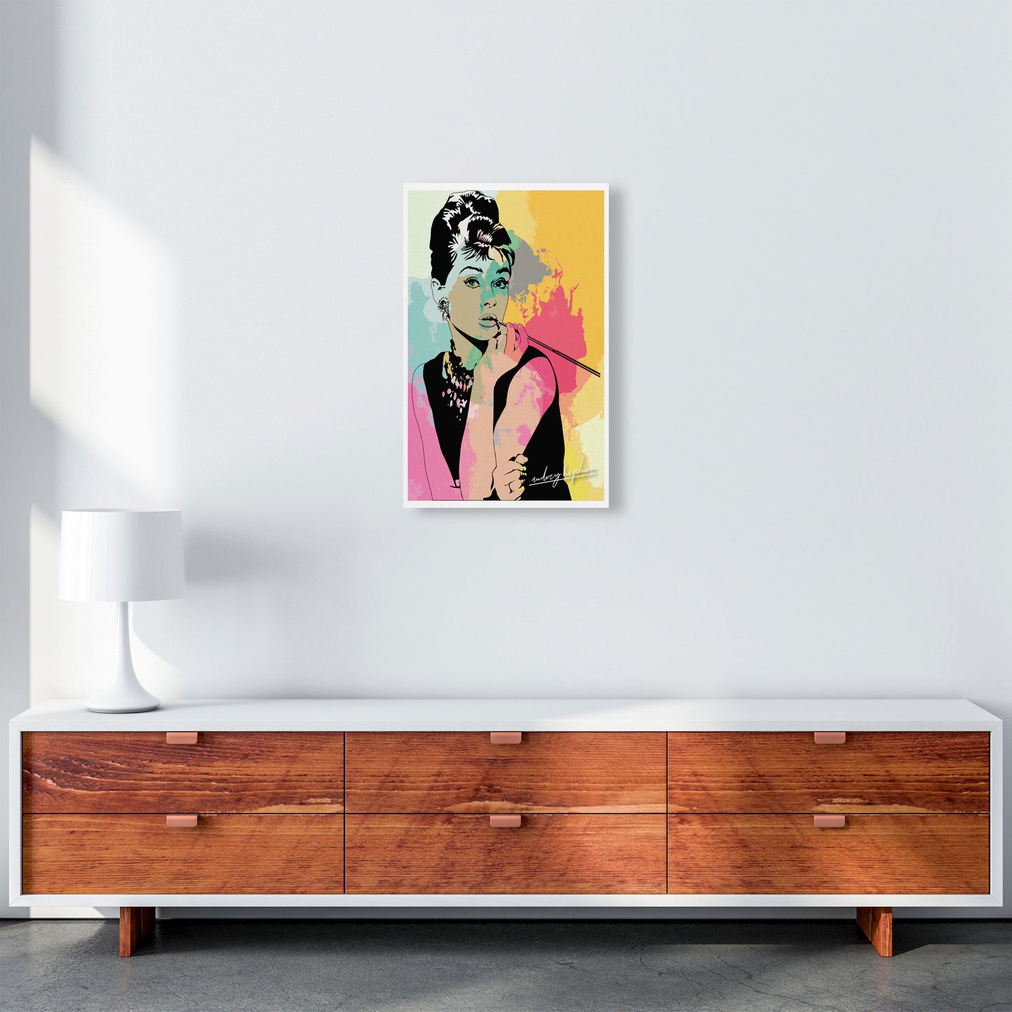Audrey Hepburn In Colour Modern Print A3 Canvas