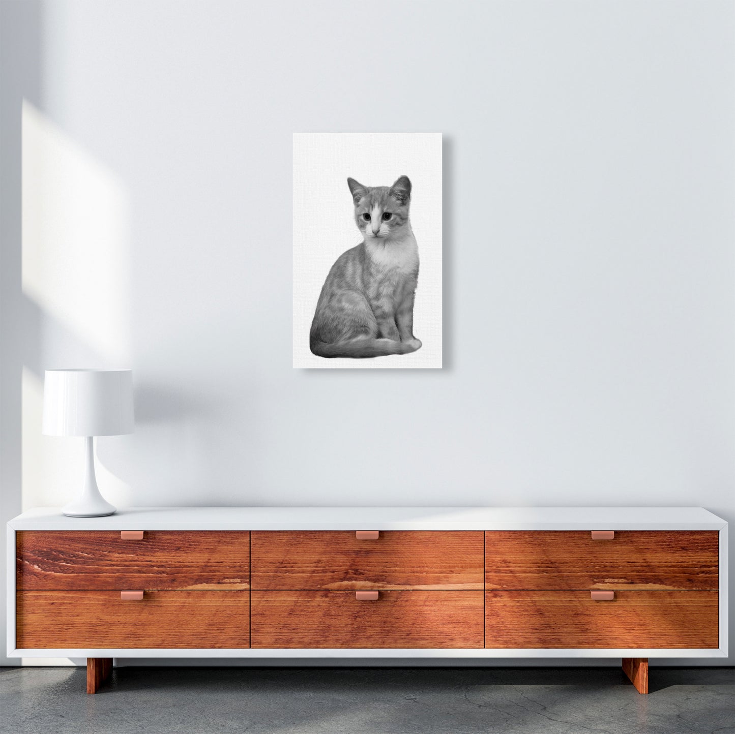 Black And White Cat Modern Print Animal Art Print A3 Canvas