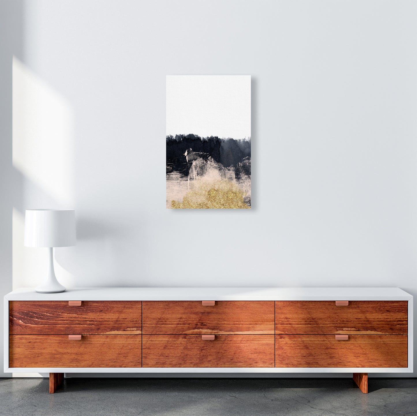 Lux Half Navy And Gold Paint Strokes Art Print by Pixy Paper A3 Canvas
