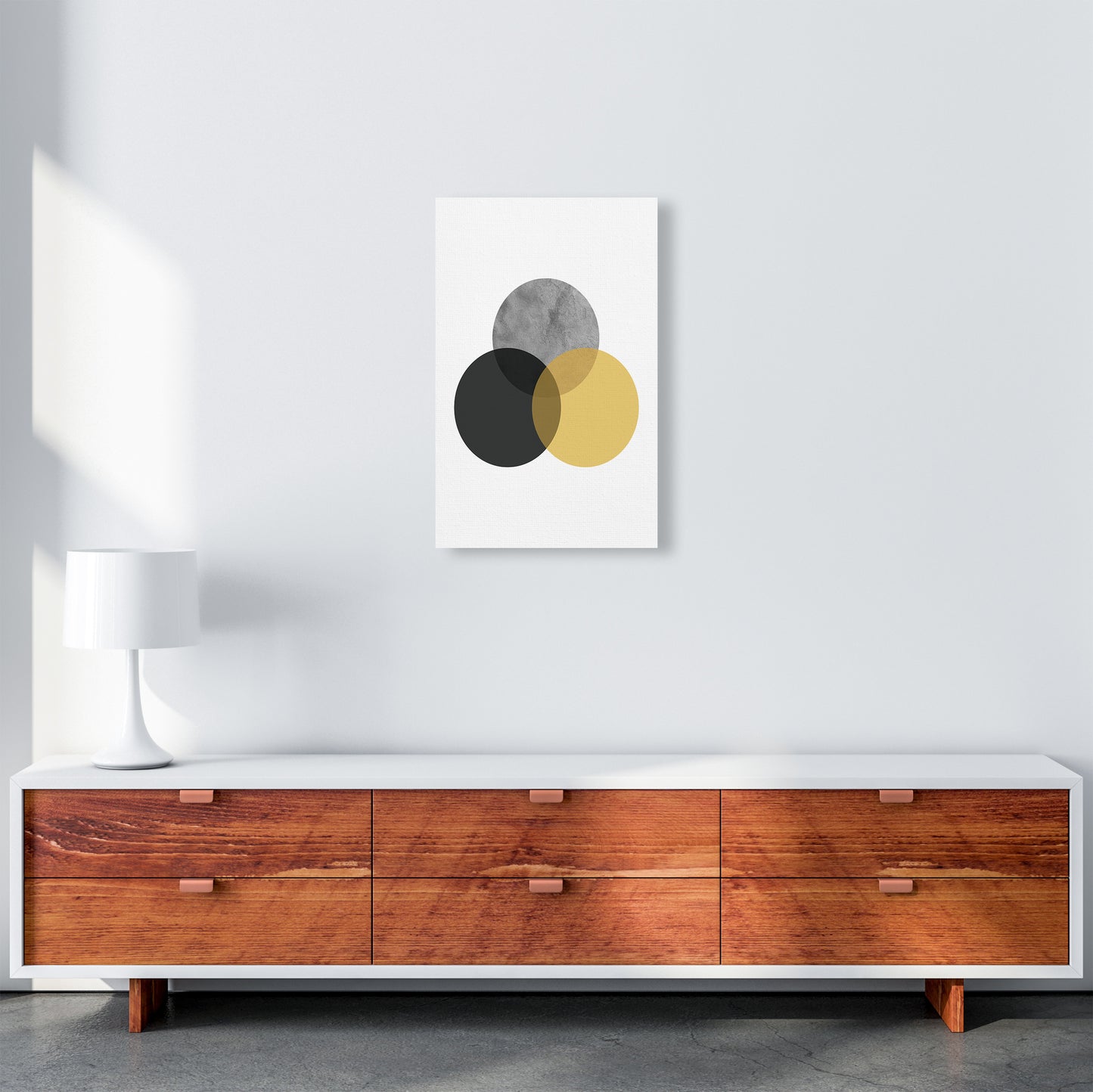 Geometric Mustard And Black Circles Art Print by Pixy Paper A3 Canvas