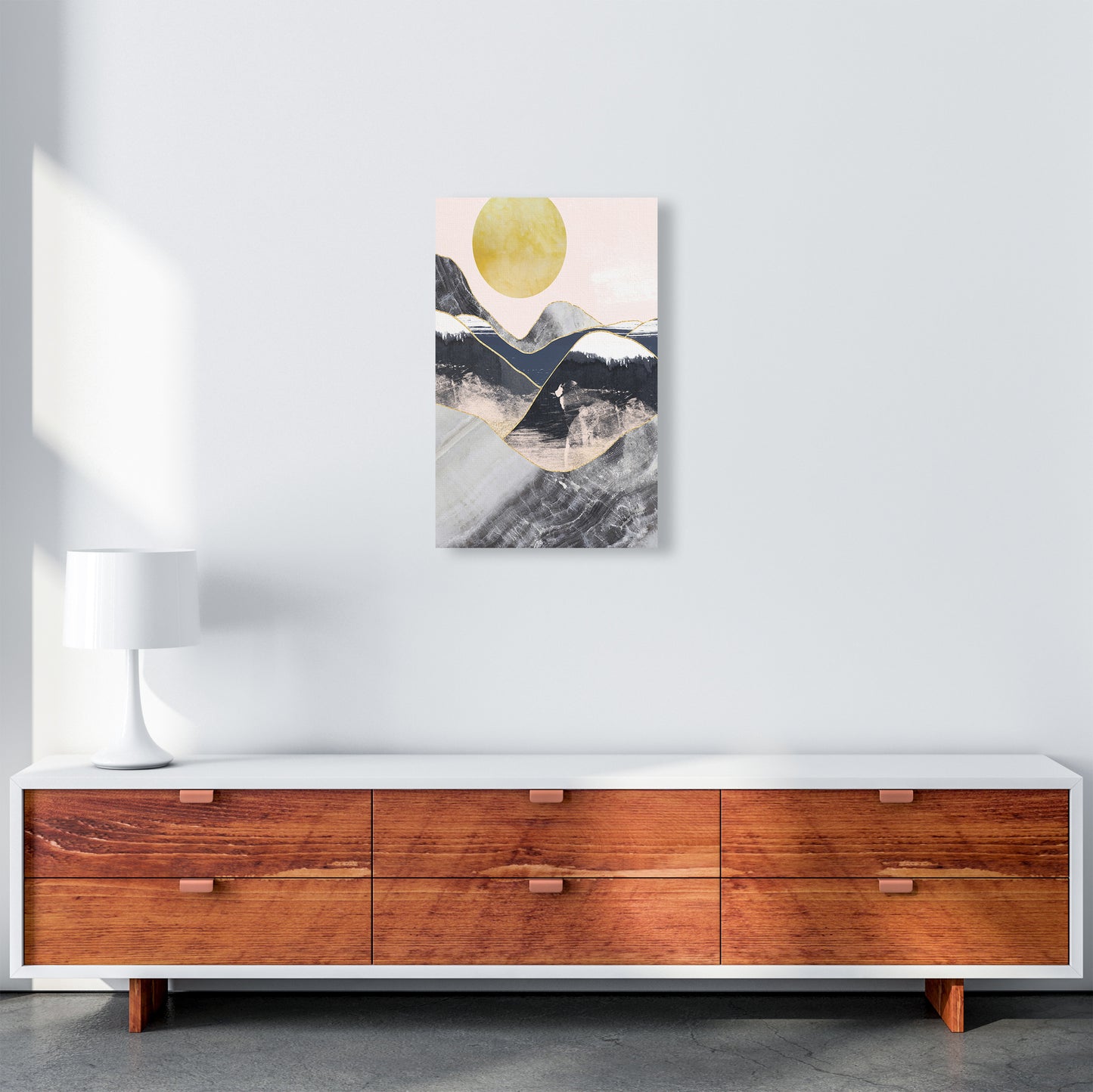 Gold Moon Navy Marble Mountains Art Print by Pixy Paper A3 Canvas