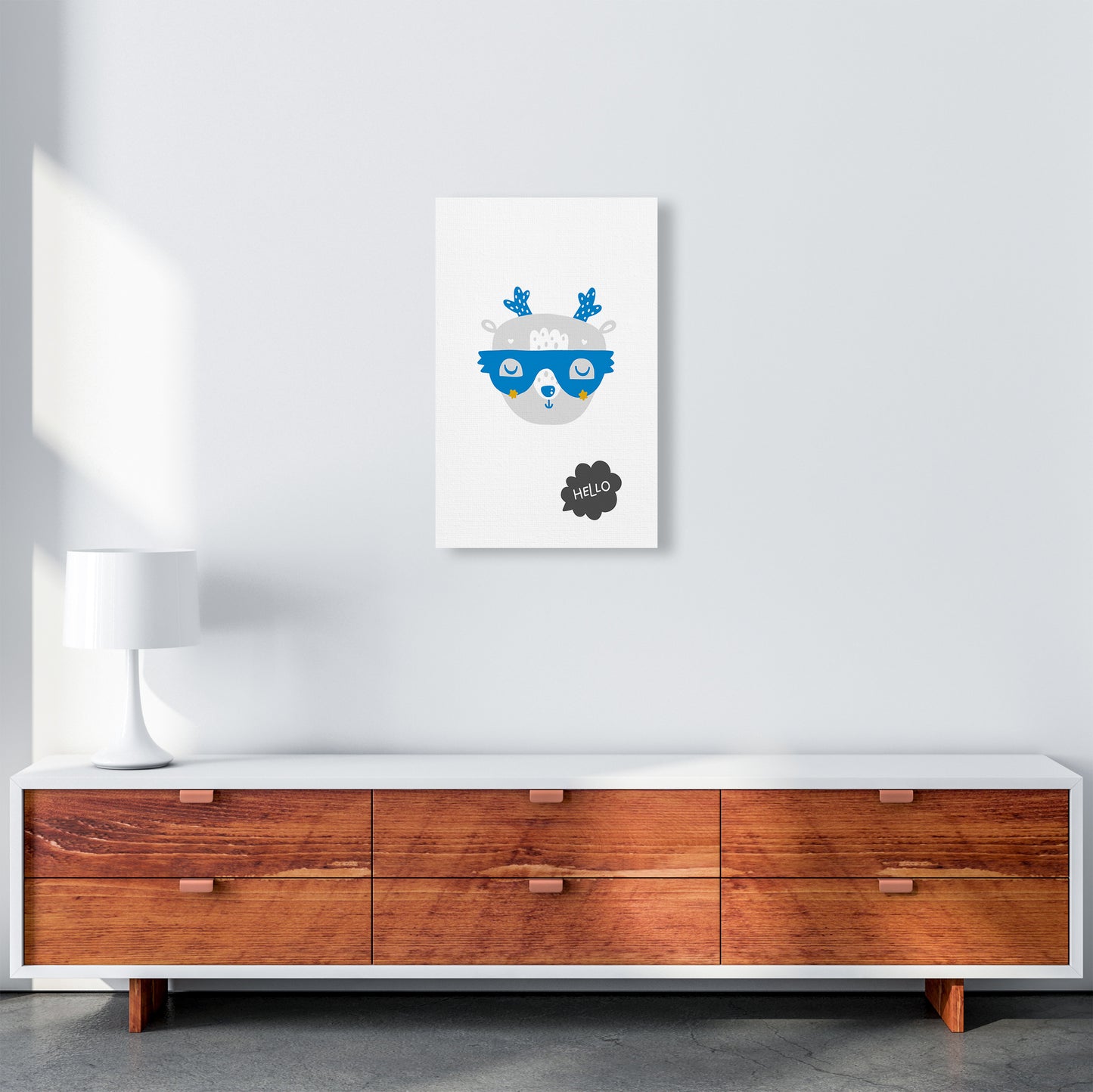 Hello Animal Blue Super Scandi Art Print by Pixy Paper A3 Canvas