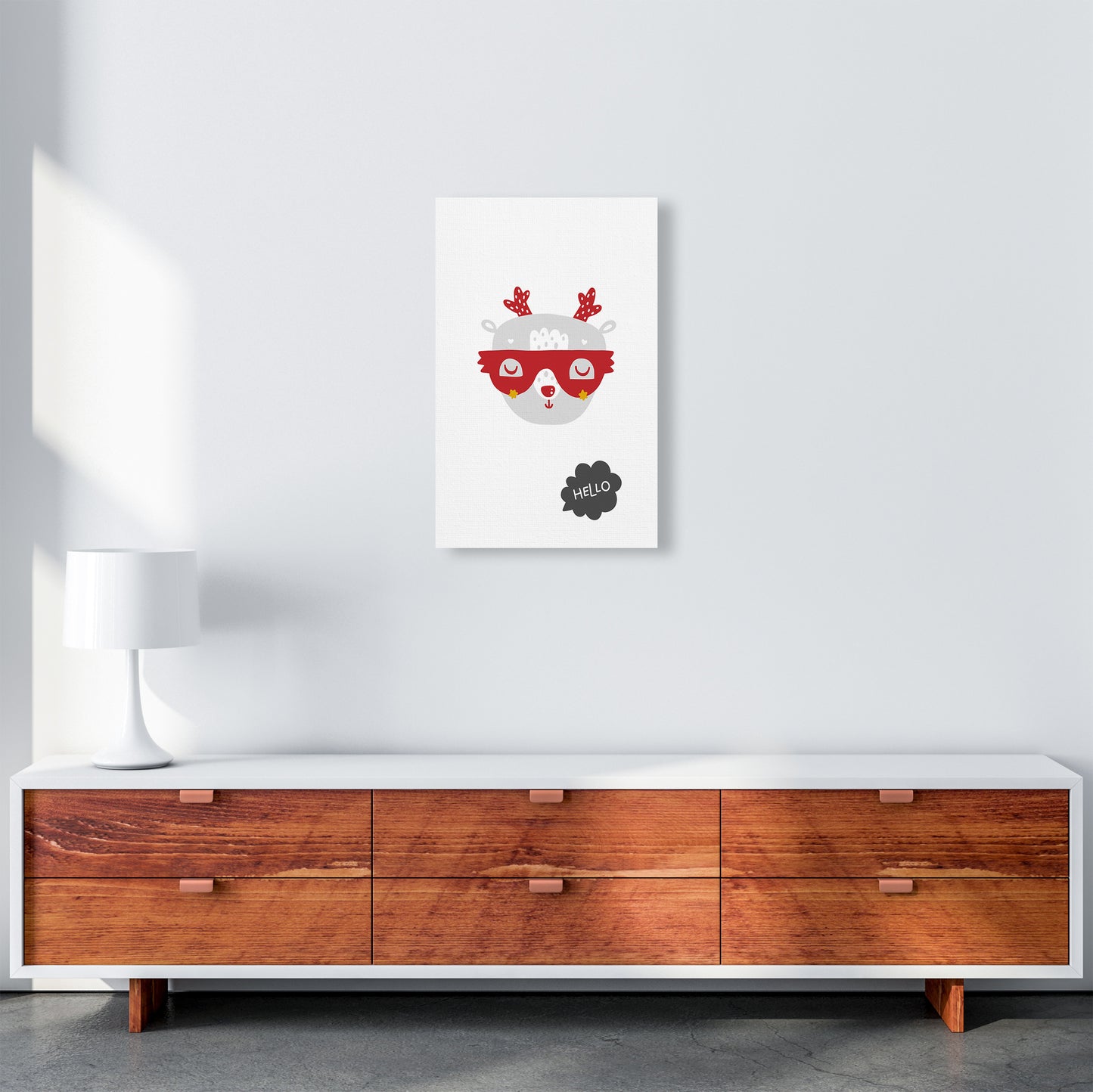 Hello Animal Red Super Scandi Art Print by Pixy Paper A3 Canvas