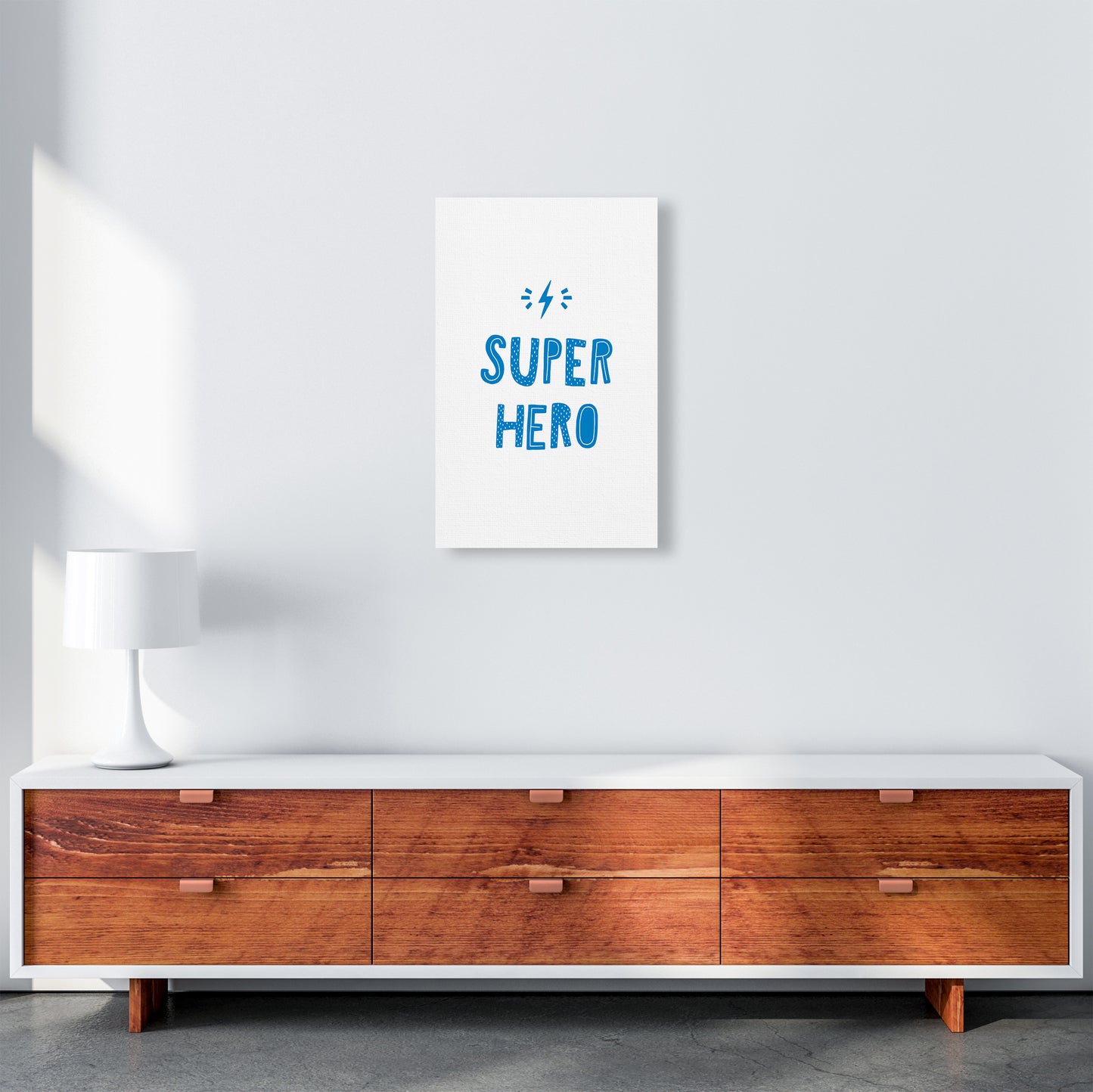 Super Hero Blue Super Scandi Art Print by Pixy Paper A3 Canvas