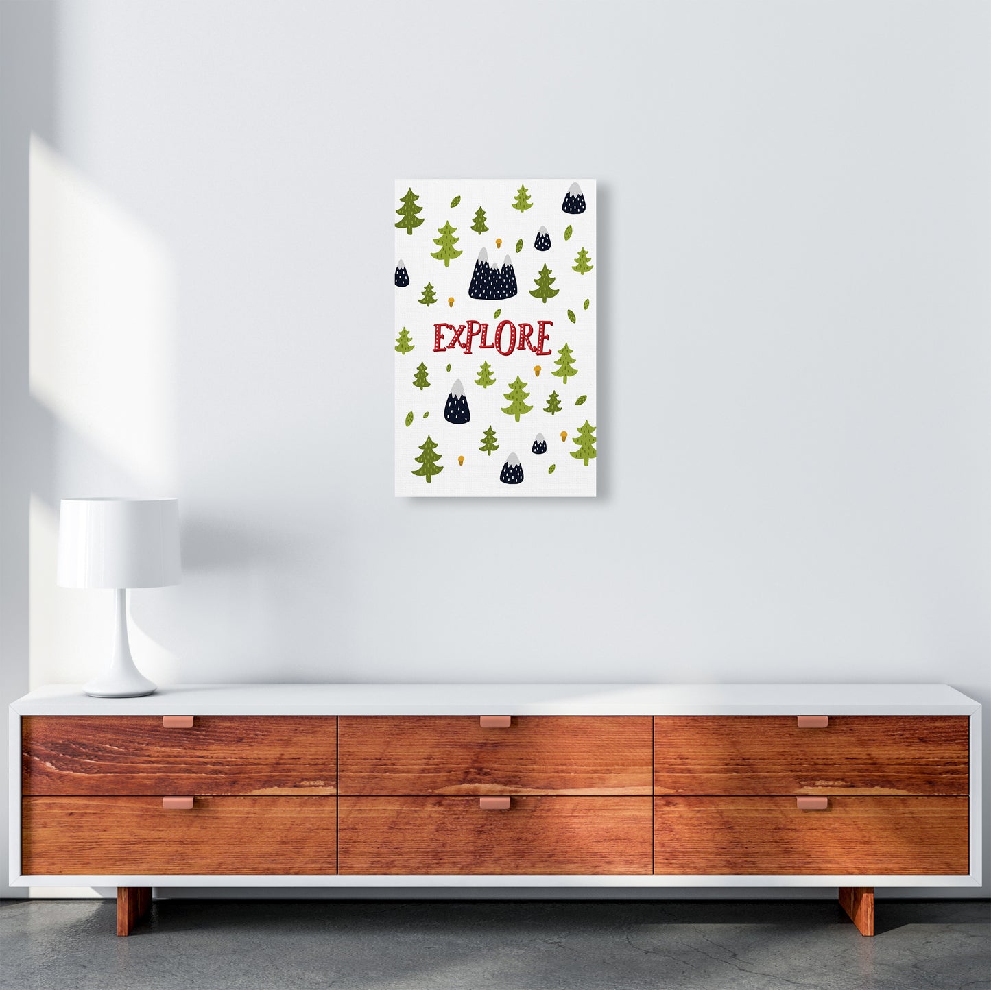Little Explorer Trees Red Art Print by Pixy Paper A3 Canvas