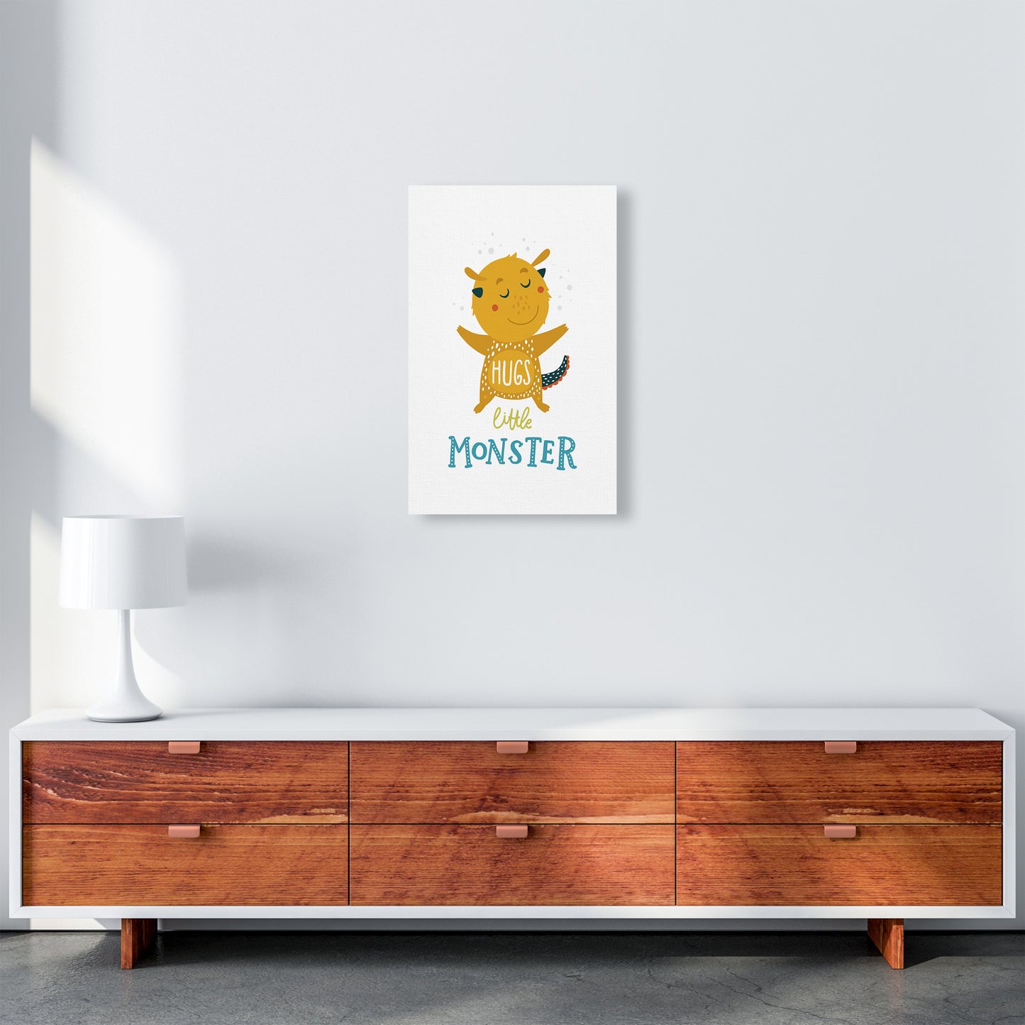 Little Monsters Hug Art Print by Pixy Paper A3 Canvas