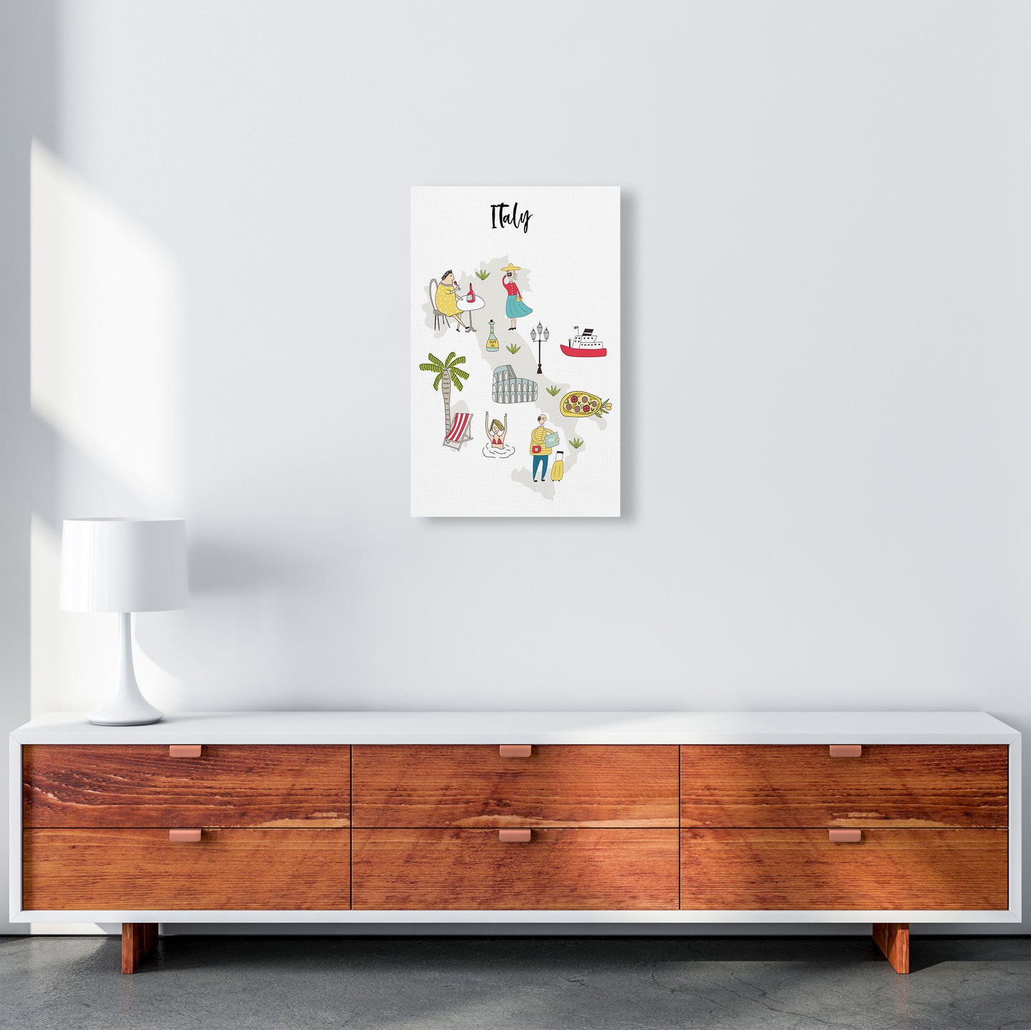 Italy Map Art Print by Pixy Paper A3 Canvas