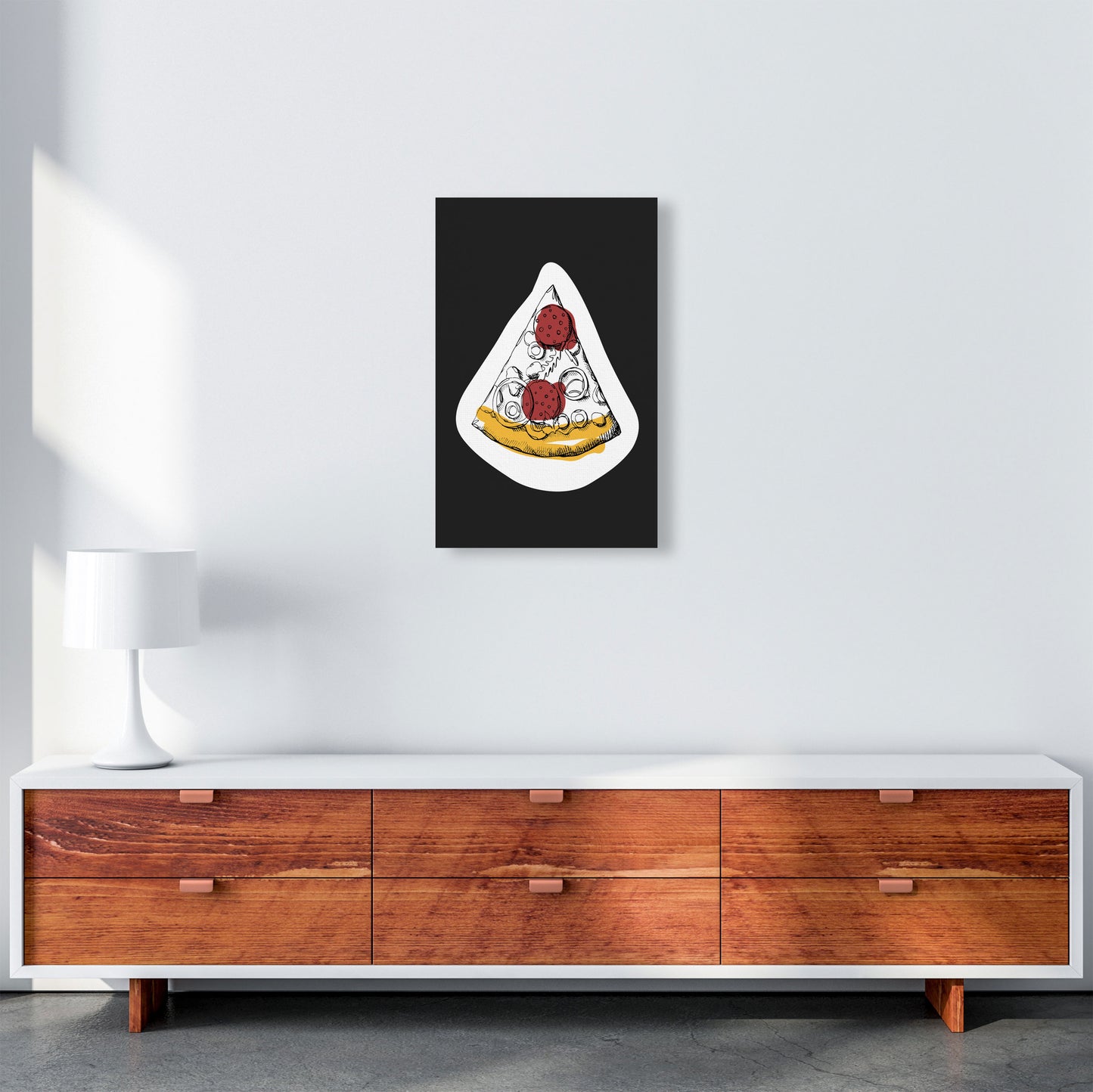 Kitchen Pop Pizza Off Black Art Print by Pixy Paper A3 Canvas
