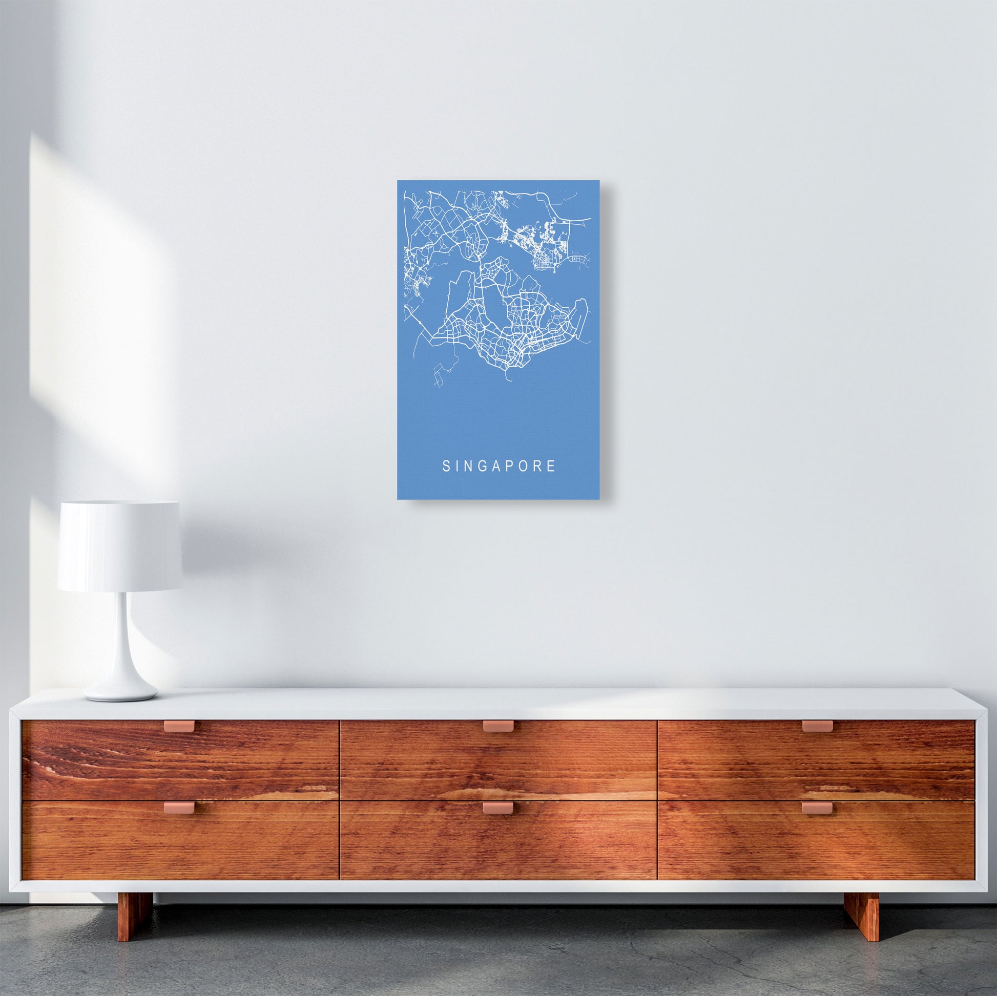 Singapore Map Blueprint Art Print by Pixy Paper A3 Canvas