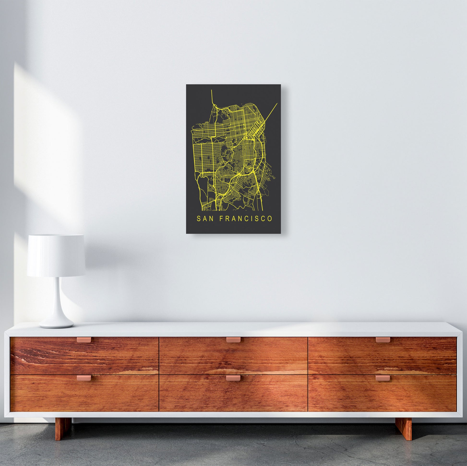 San Francisco Map Neon Art Print by Pixy Paper A3 Canvas
