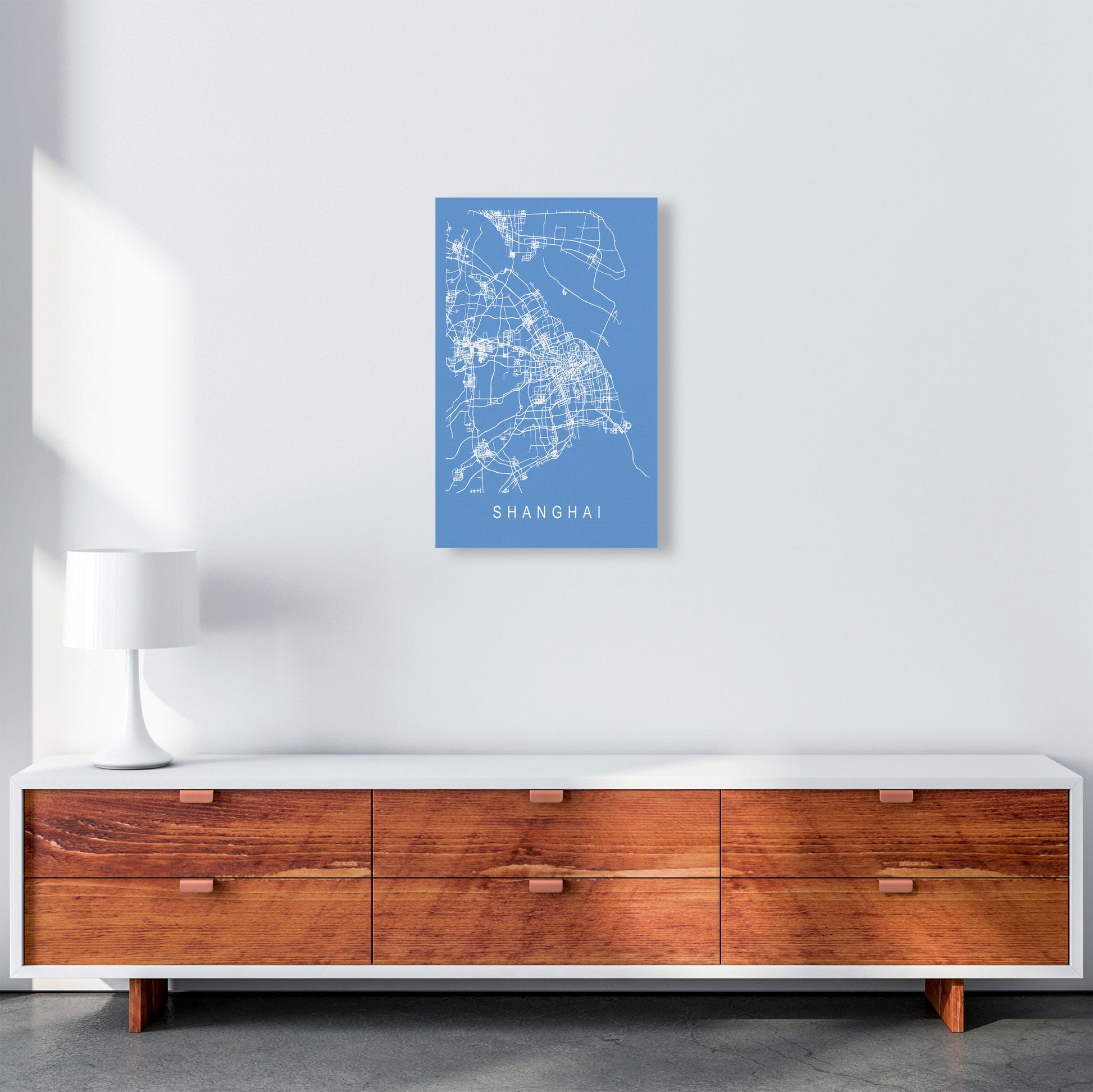 Shanghai Map Blueprint Art Print by Pixy Paper A3 Canvas