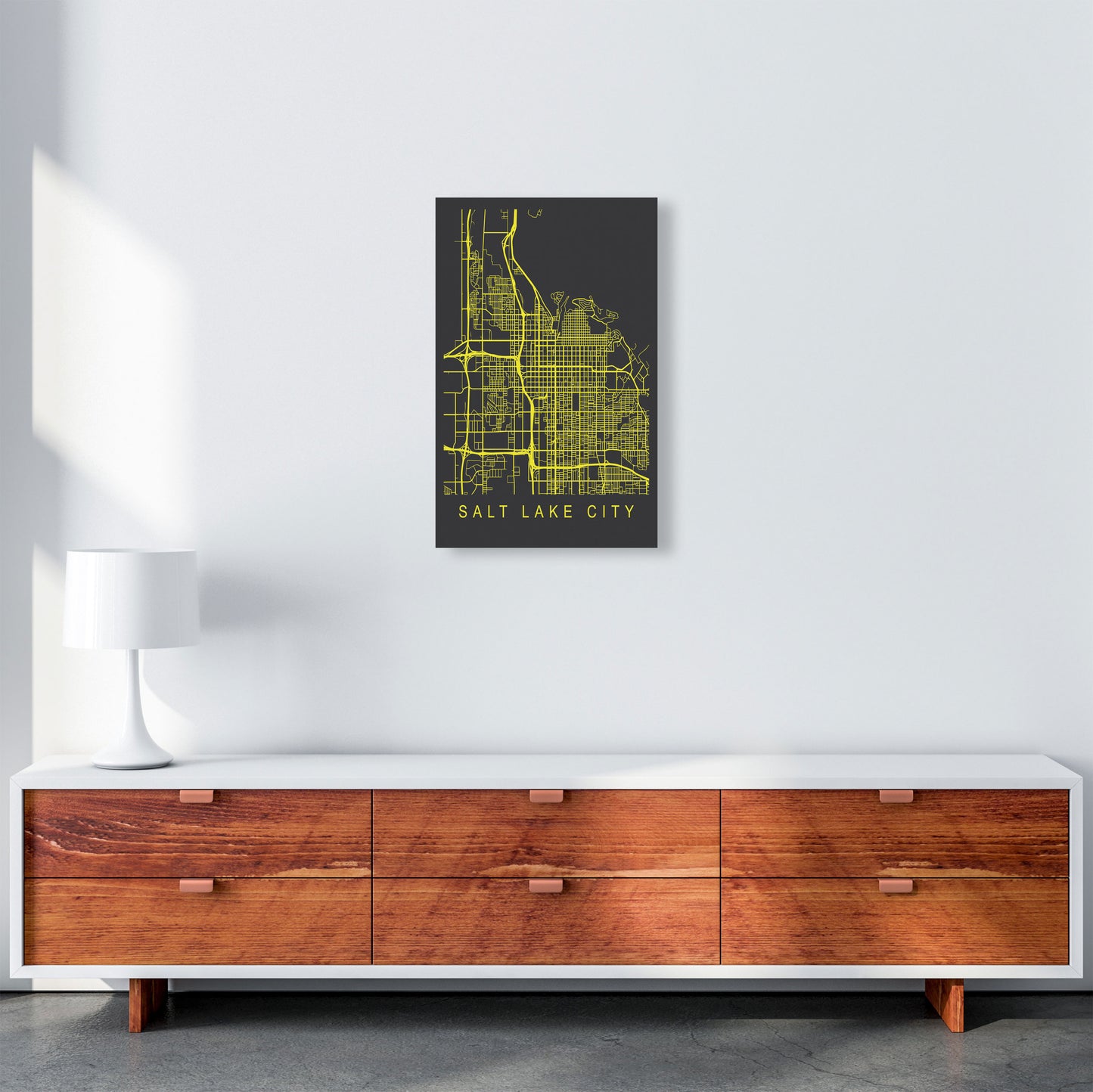 Salt Lake City Map Neon Art Print by Pixy Paper A3 Canvas