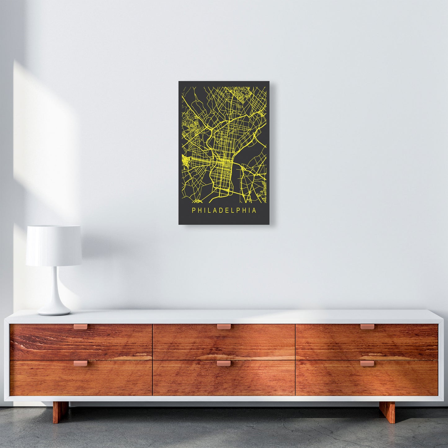 Philadelphia Map Neon Art Print by Pixy Paper A3 Canvas