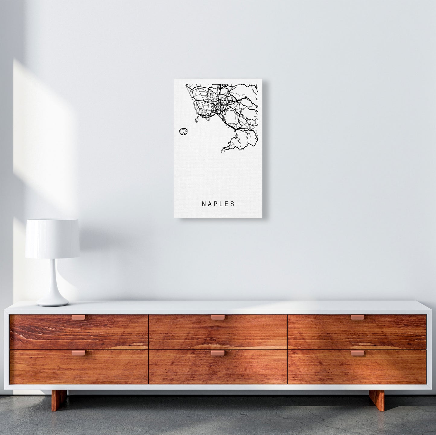 Naples Map Art Print by Pixy Paper A3 Canvas