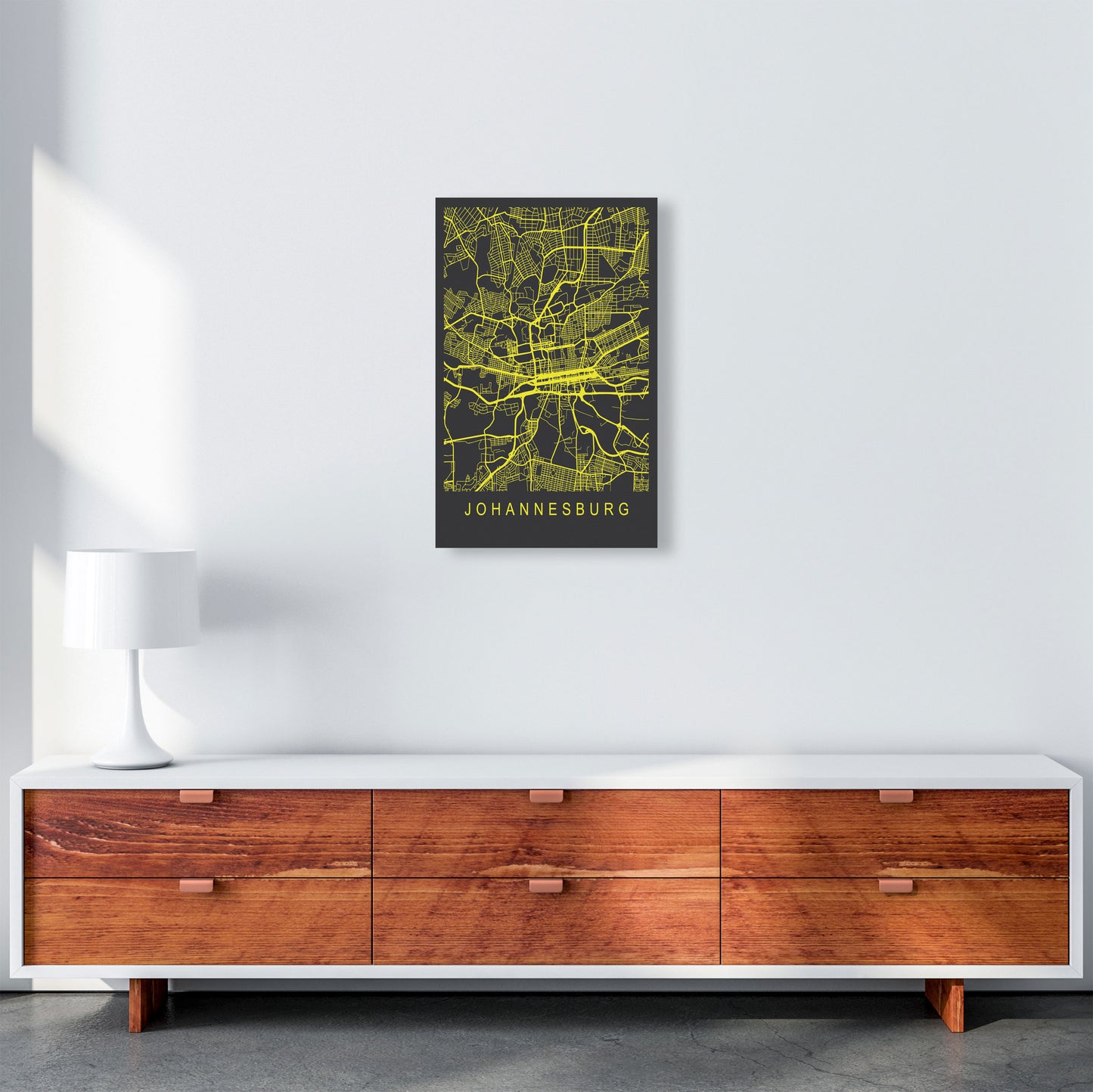 Johannesburg Map Neon Art Print by Pixy Paper A3 Canvas
