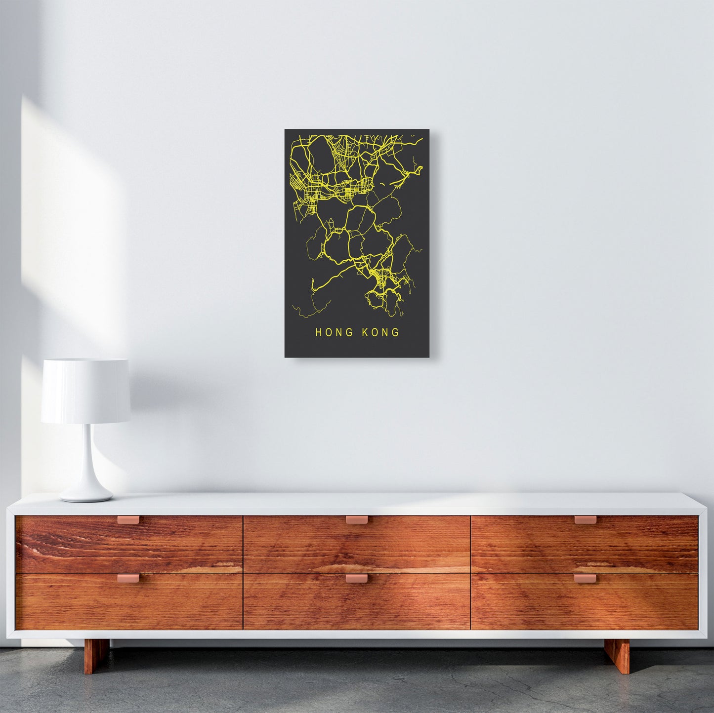Hong Kong Map Neon Art Print by Pixy Paper A3 Canvas