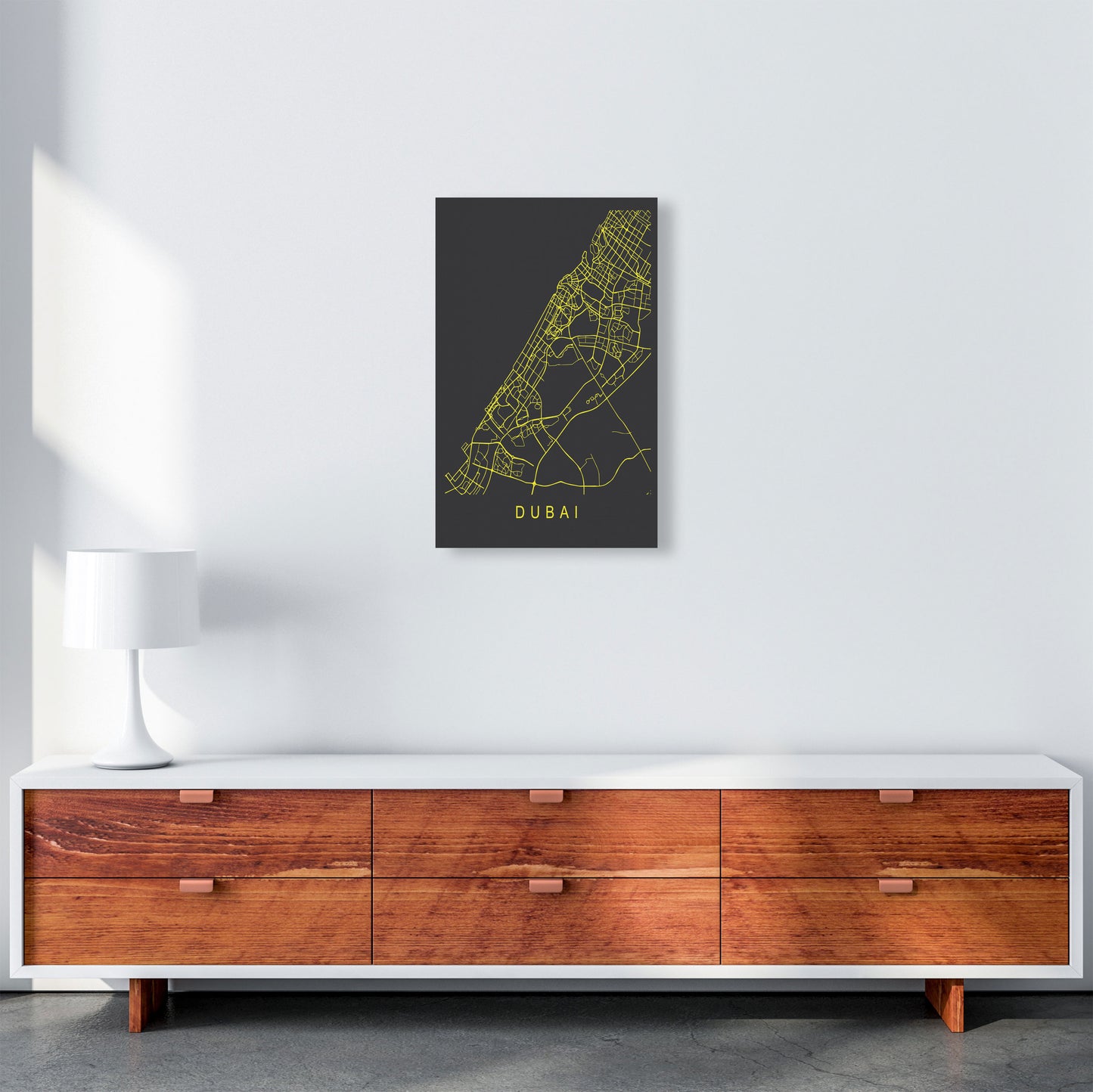 Dubai Map Neon Art Print by Pixy Paper A3 Canvas