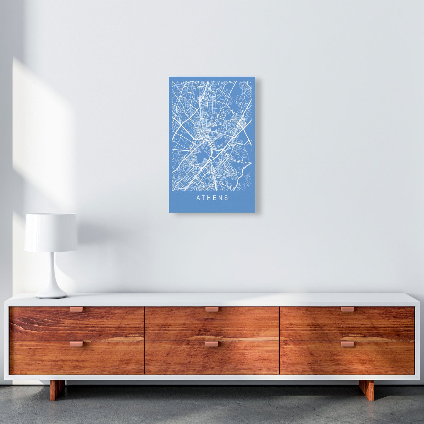 Athens Map Blueprint Art Print by Pixy Paper A3 Canvas