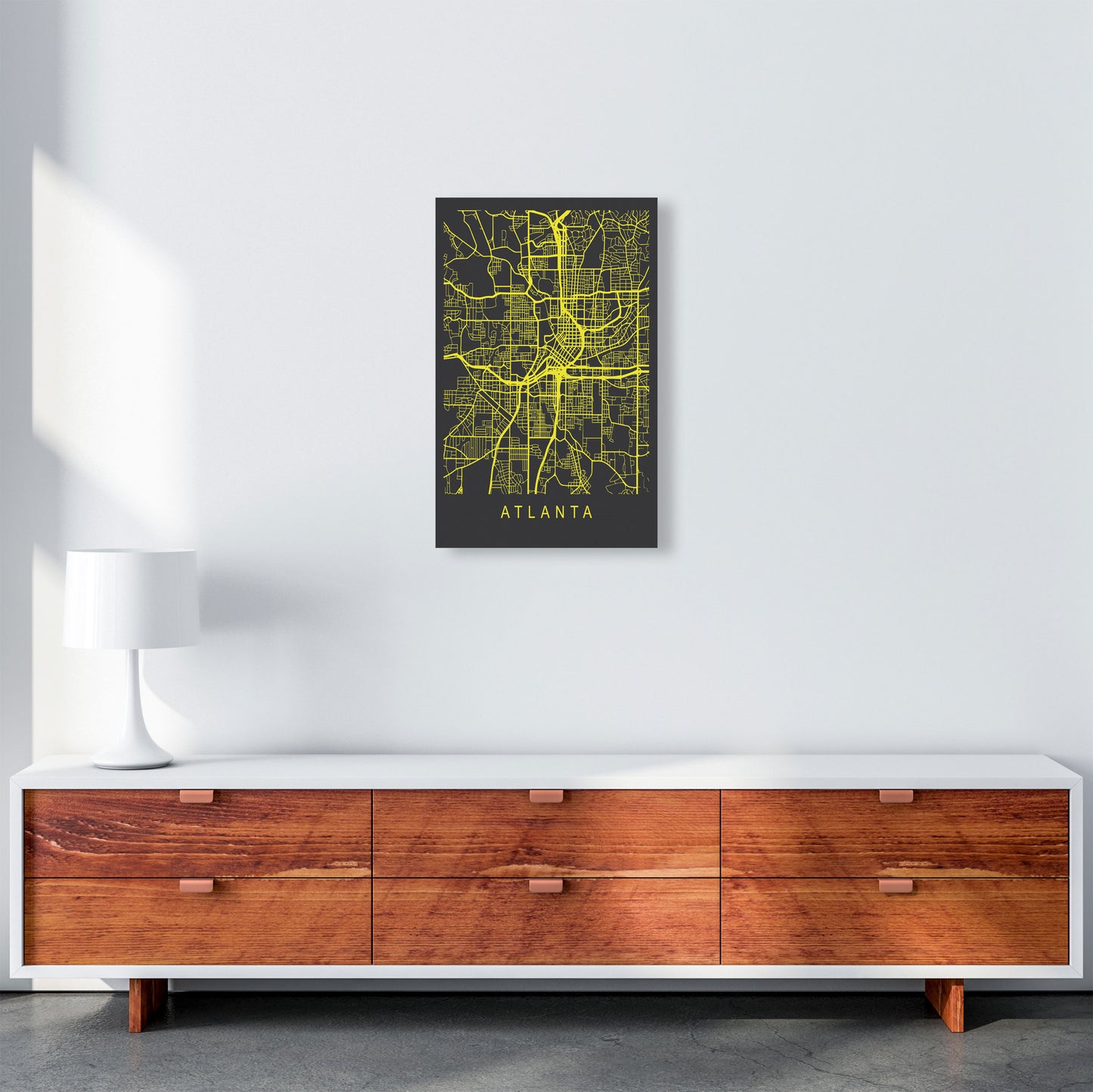 Atlanta Map Neon Art Print by Pixy Paper A3 Canvas