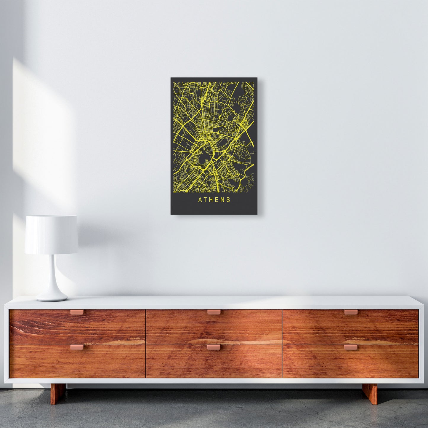 Athens Map Neon Art Print by Pixy Paper A3 Canvas