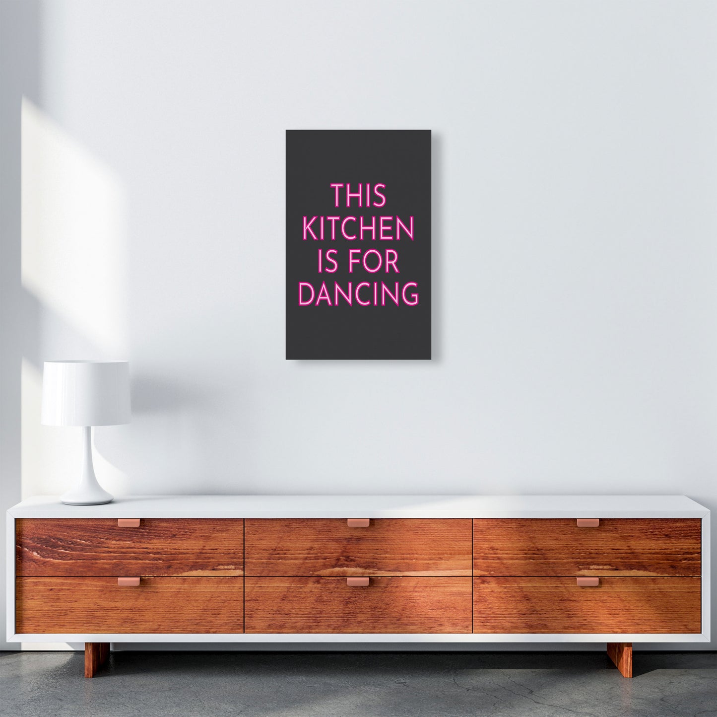 This Kitchen Is For Dancing Neon Art Print by Pixy Paper A3 Canvas