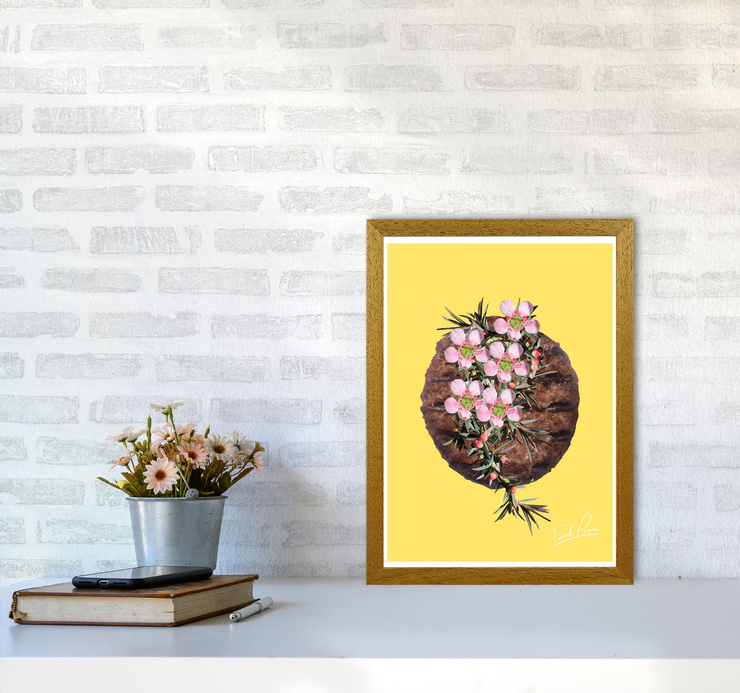 Yellow Burger Food Print, Framed Kitchen Wall Art A3 Print Only