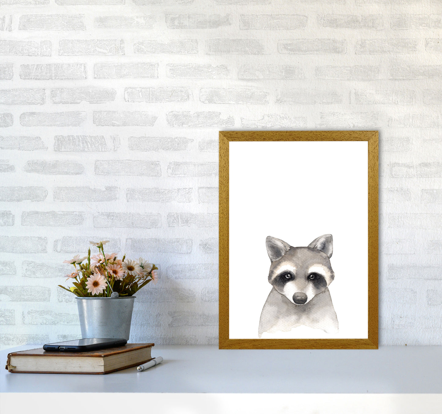 Forest Friends, Cute Raccoon Modern Print Animal Art Print A3 Print Only