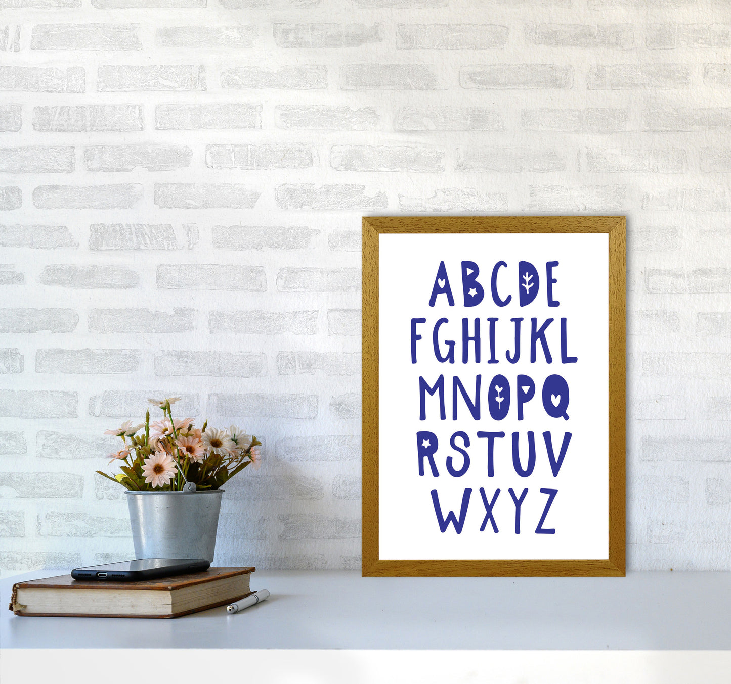 Navy Alphabet Framed Typography Wall Art Print A3 Print Only