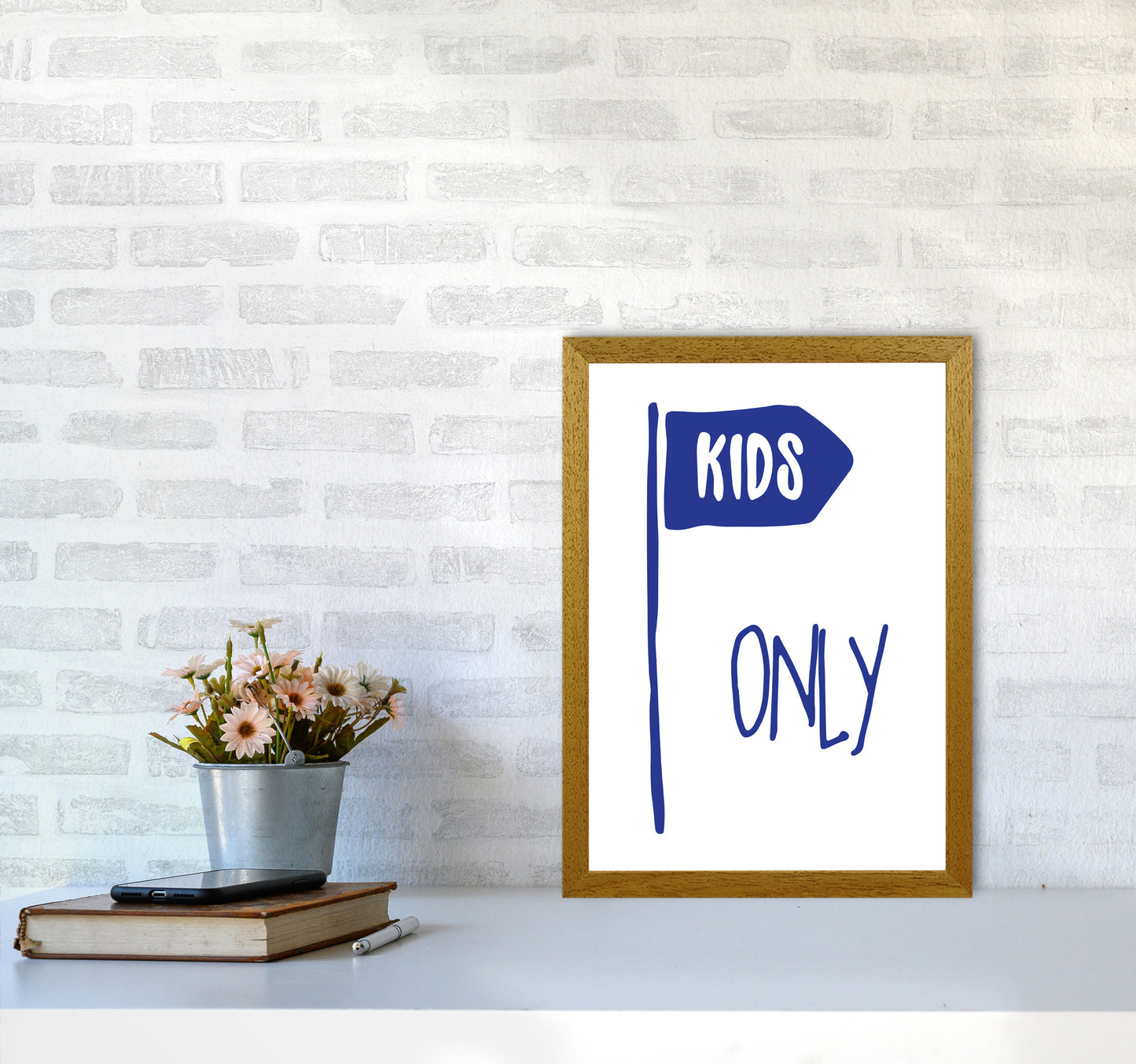 Kids Only Navy Framed Nursey Wall Art Print A3 Print Only