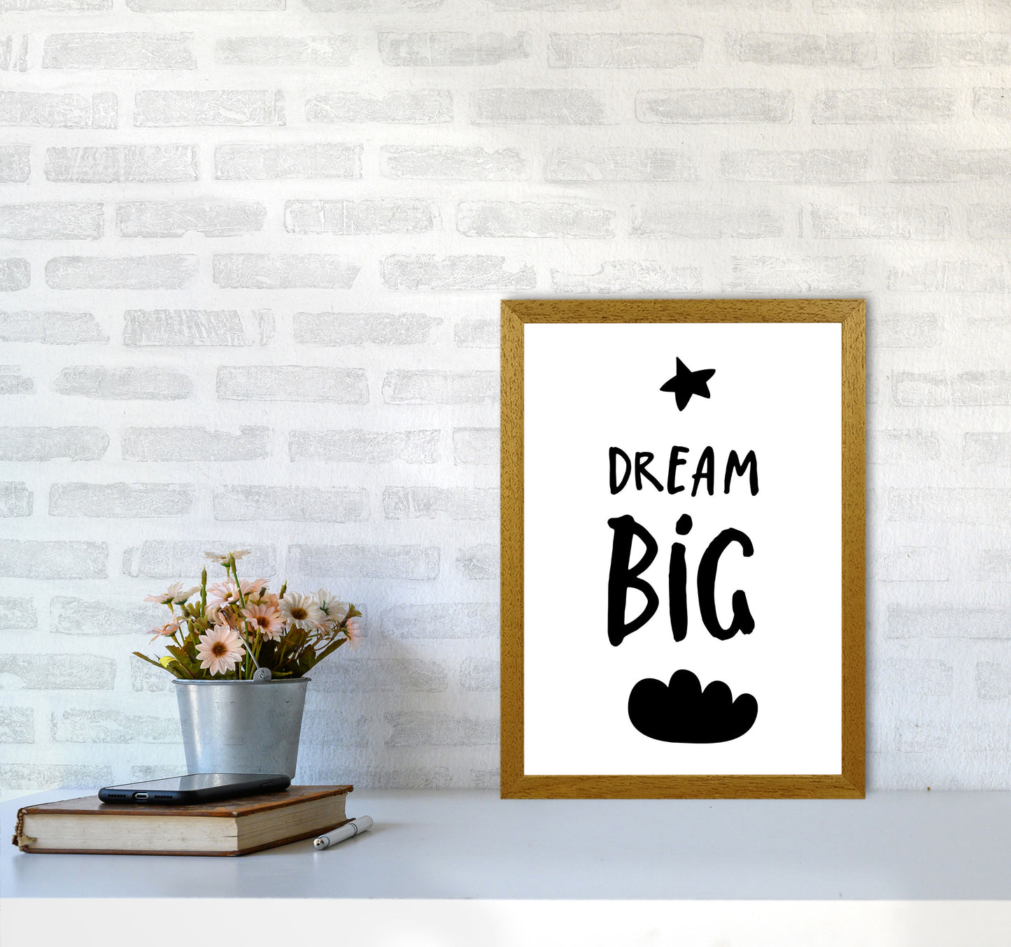 Dream Big Black Framed Typography Wall Art Print A3 Print Only