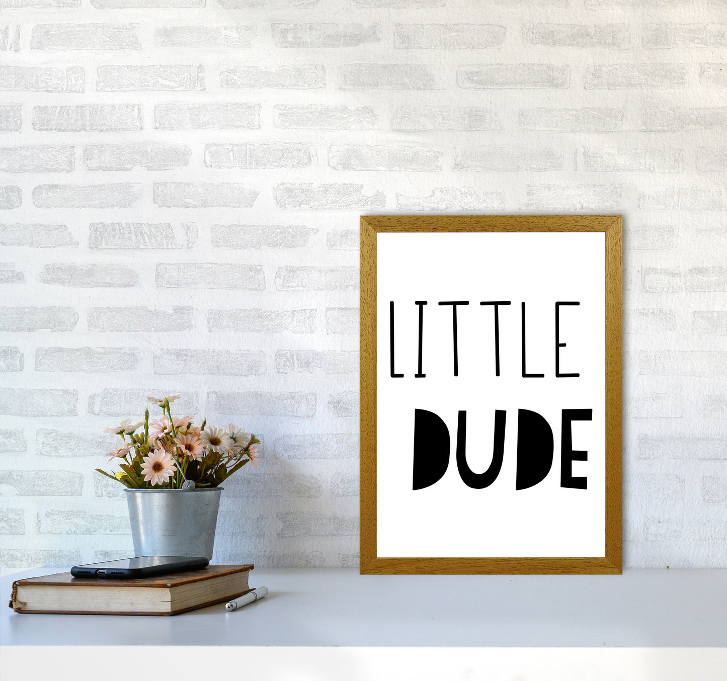Little Dude Black Framed Nursey Wall Art Print A3 Print Only