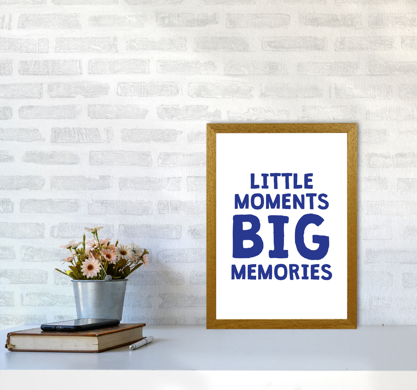 Little Moments Big Memories Navy Framed Nursey Wall Art Print A3 Print Only