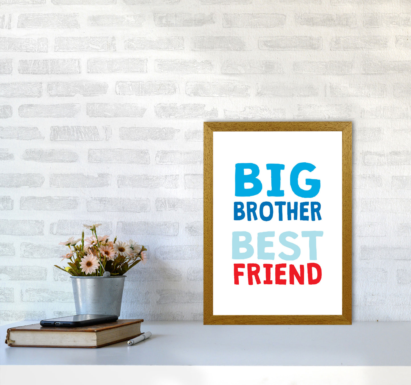 Big Brother Best Friend Blue Framed Typography Wall Art Print A3 Print Only