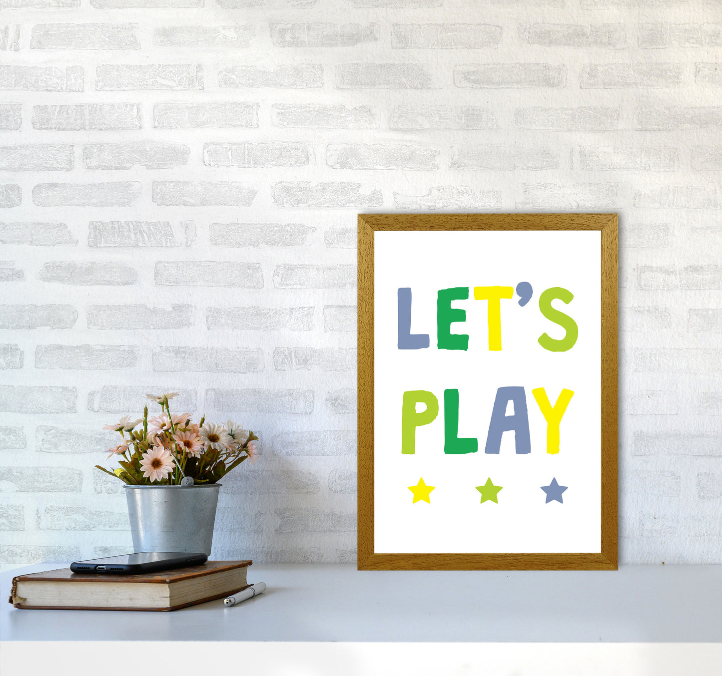 Let's Play Greens Framed Nursey Wall Art Print A3 Print Only