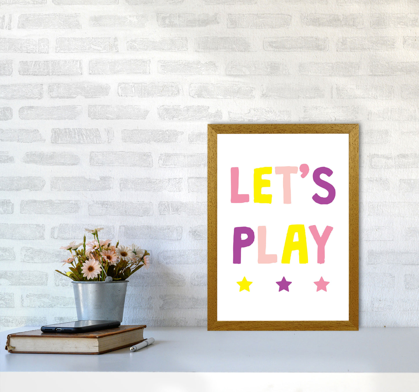 Let's Play Pinks Framed Nursey Wall Art Print A3 Print Only