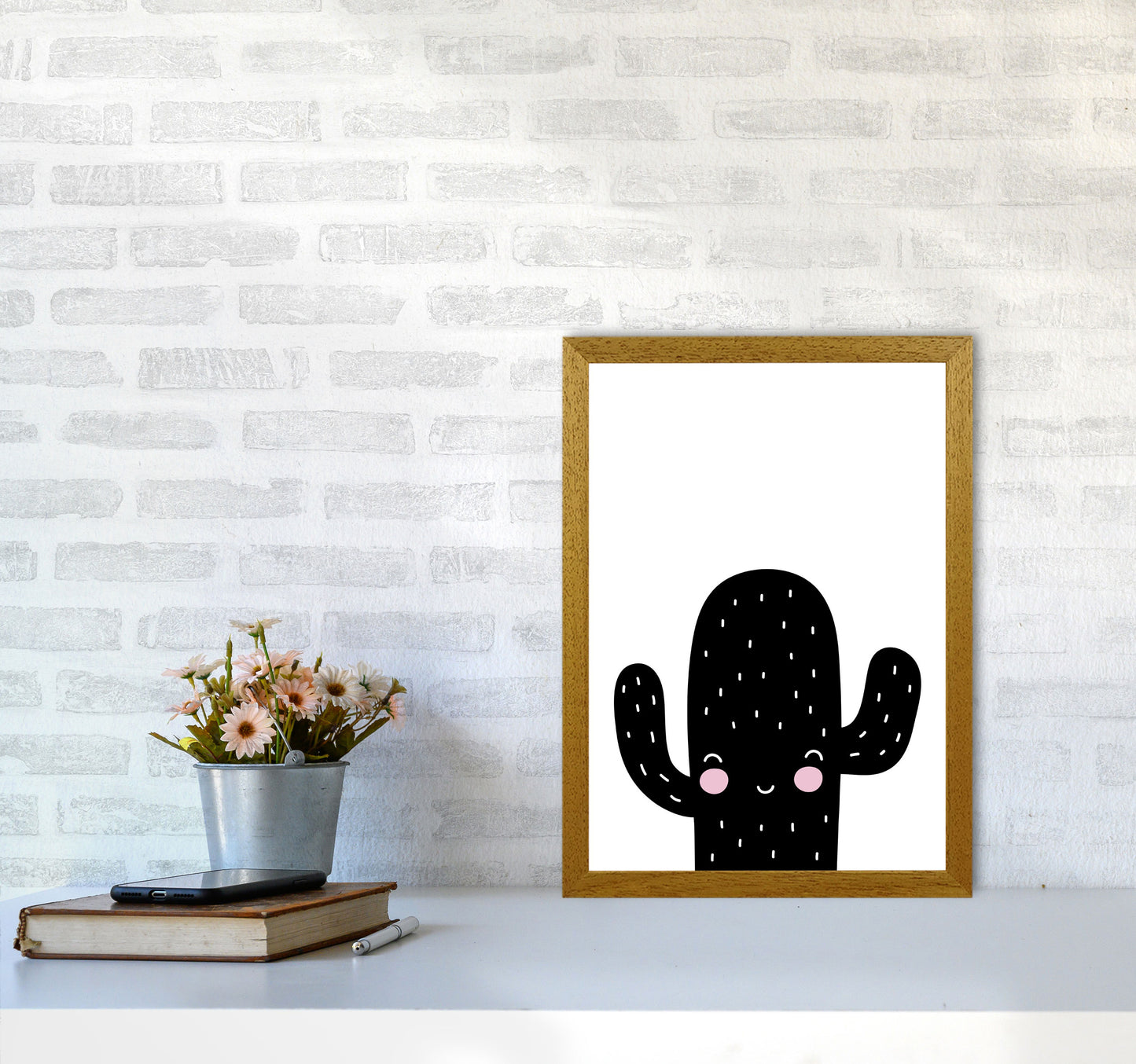Black Scandi Cactus Modern Print, Framed Botanical & Nature Art Print A3 Print Only