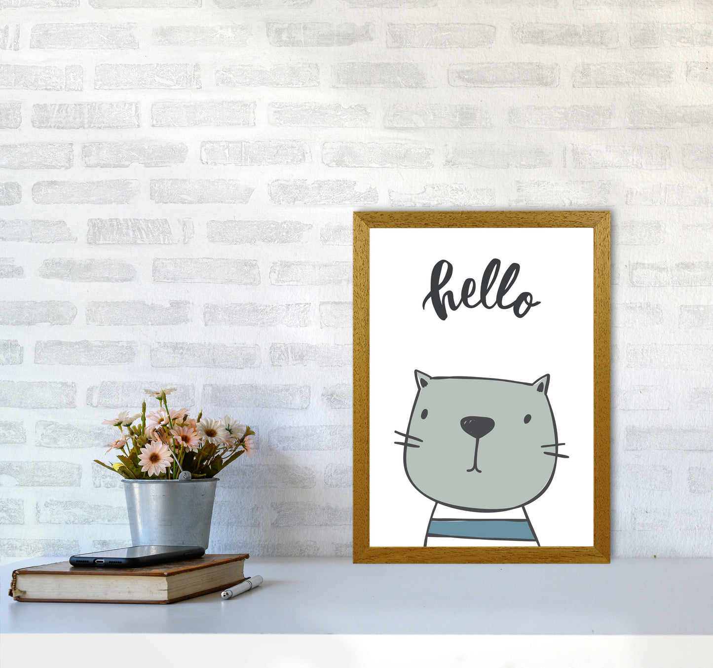 Hello Cat Modern Print Animal Art Print A3 Print Only