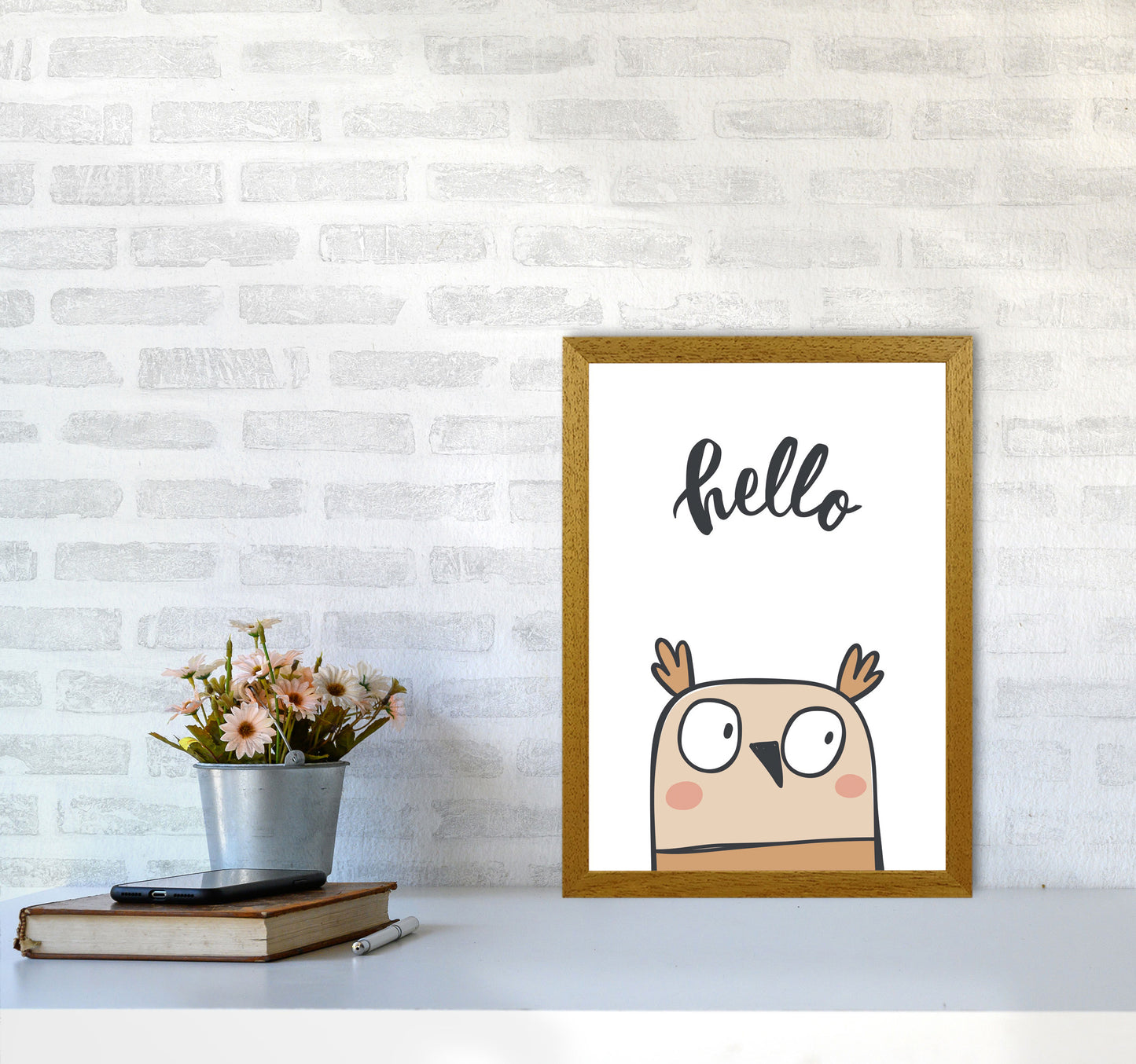 Hello Owl Modern Print Animal Art Print A3 Print Only