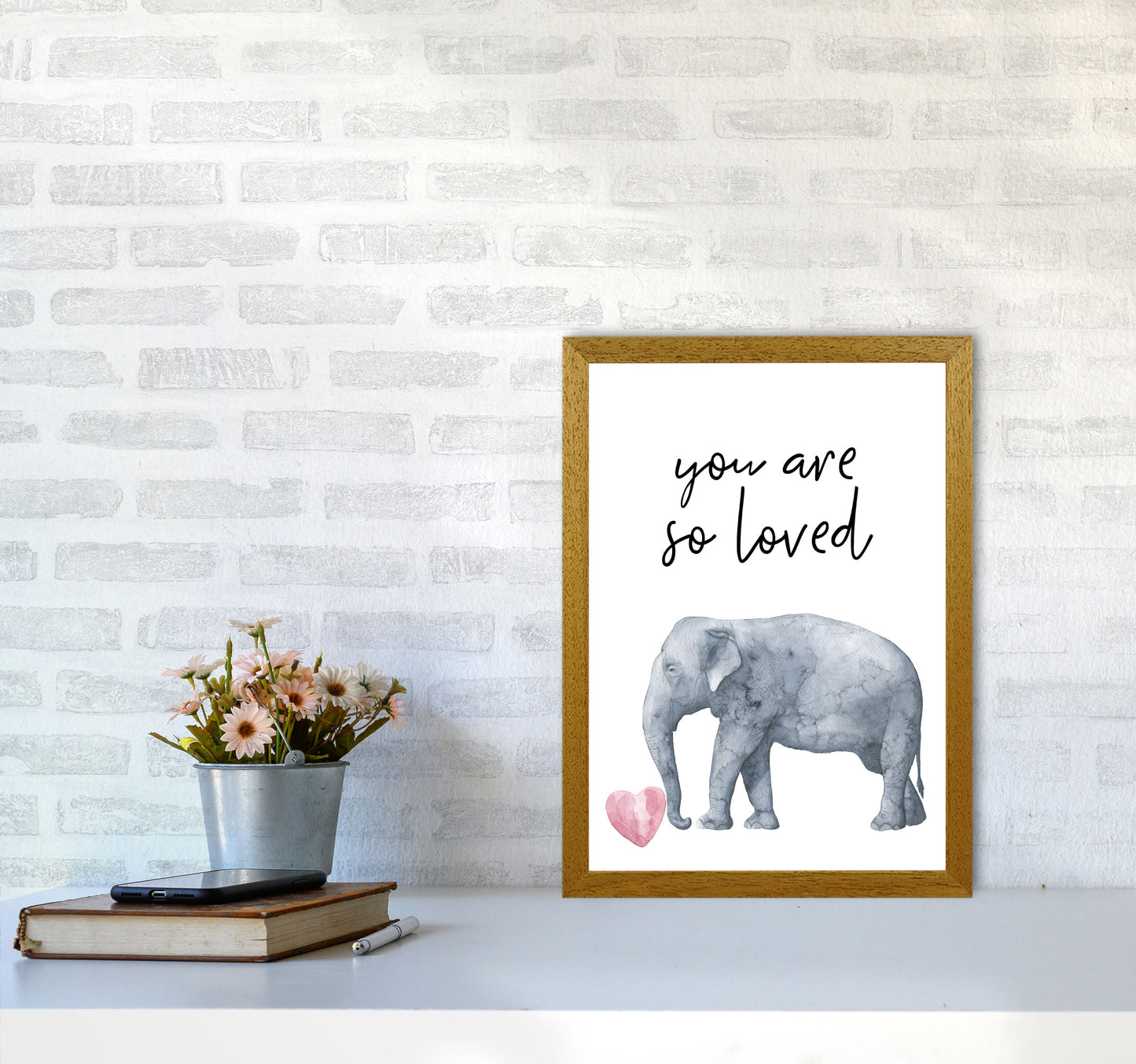 Elephant You Are So Loved Framed Nursey Wall Art Print A3 Print Only