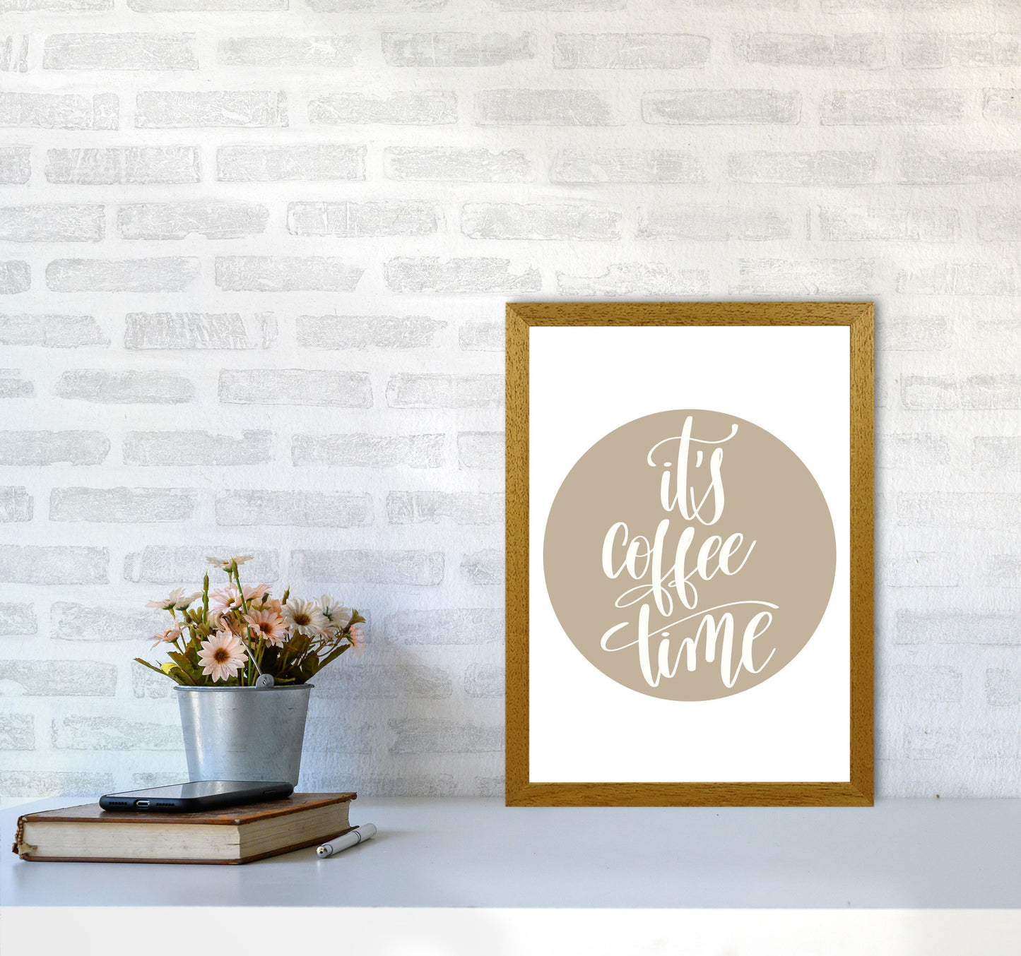 It's Coffee Time Framed Typography Wall Art Print A3 Print Only
