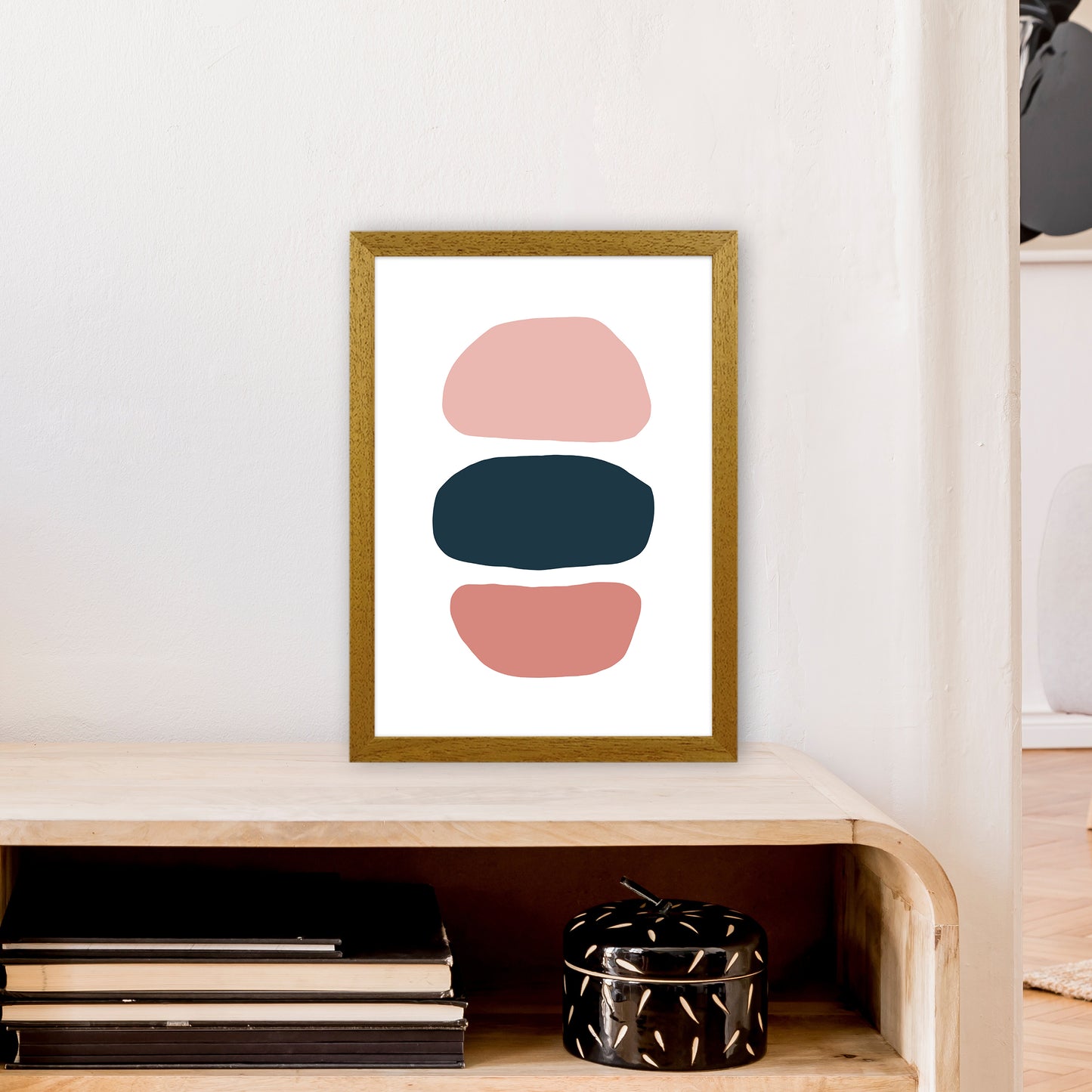 Pink And Navy Abstract Stones 1 Art Print by Pixy Paper A3 Print Only