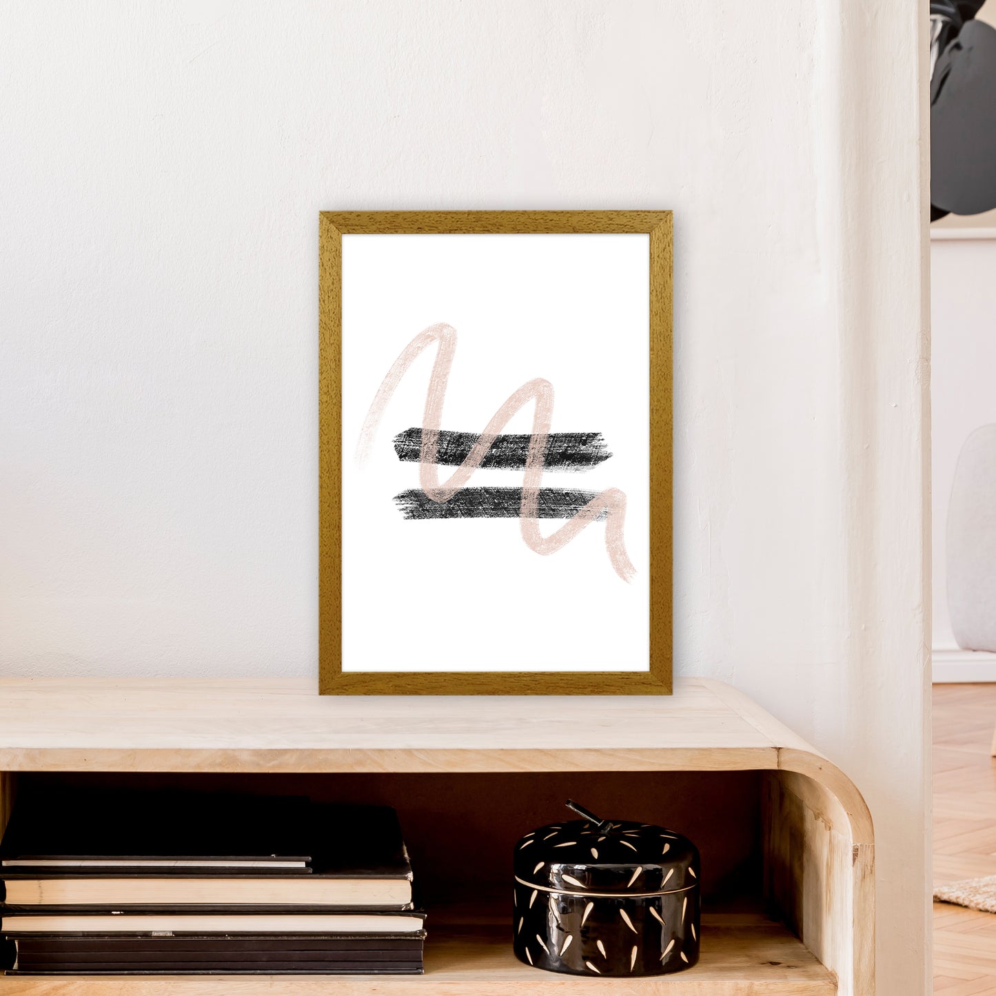 Dalia Chalk Pink And Black Line Contrast Art Print by Pixy Paper A3 Print Only