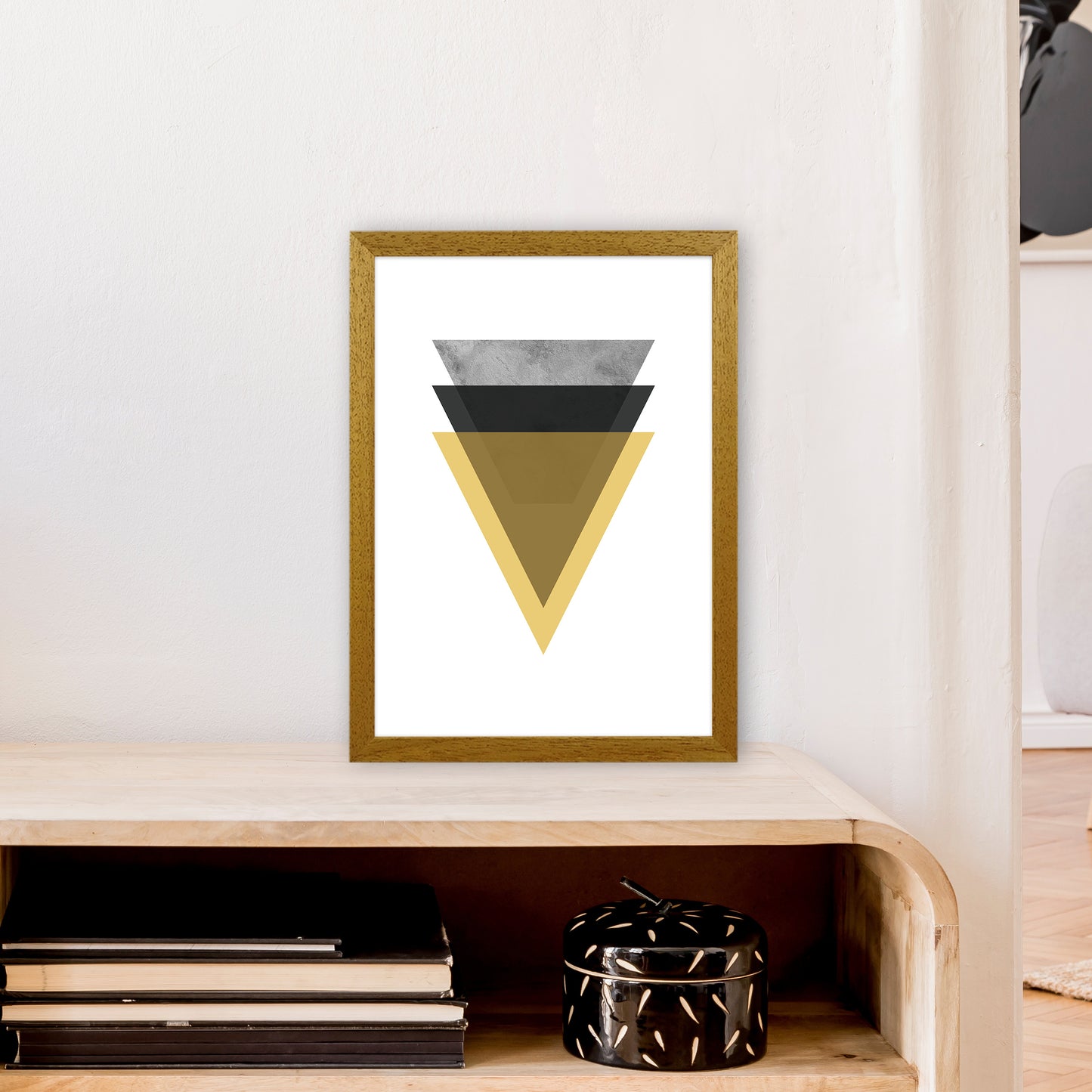 Geometric Mustard And Black Triangles Art Print by Pixy Paper A3 Print Only