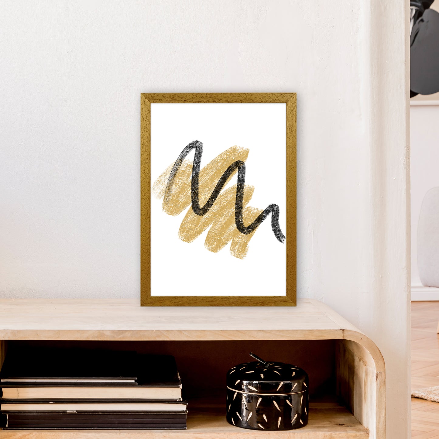 Dalia Chalk Gold And Black Scribbles Art Print by Pixy Paper A3 Print Only