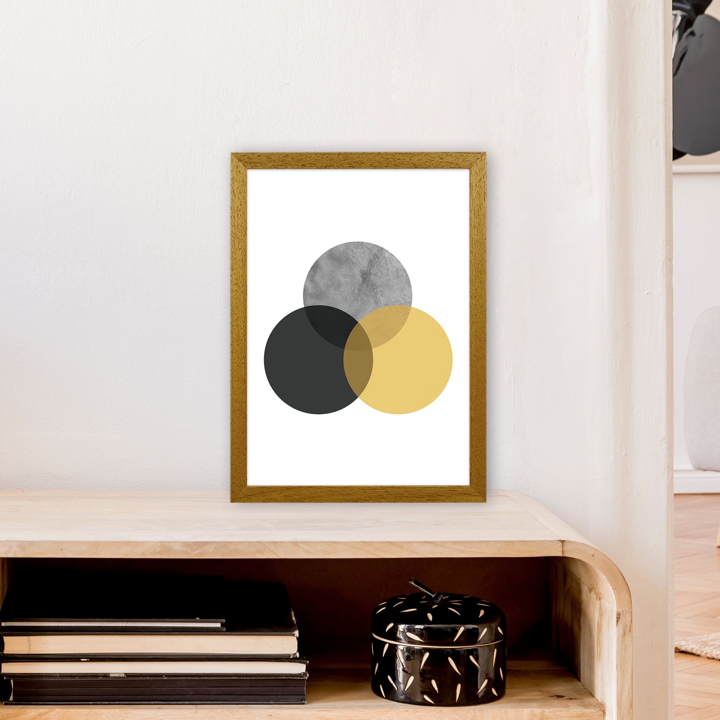 Geometric Mustard And Black Circles Art Print by Pixy Paper A3 Print Only