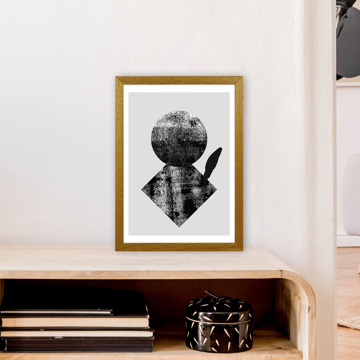 Graffiti Black And Grey Circle Leaf Art Print by Pixy Paper A3 Print Only