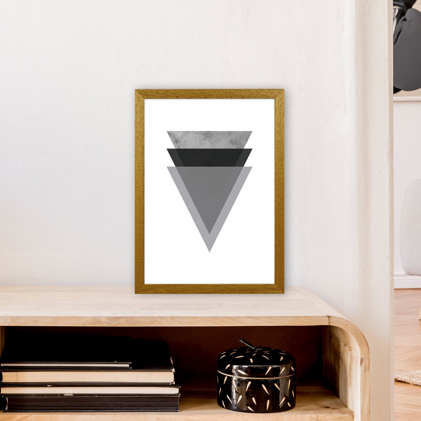 Geometric Grey And Black Triangles Art Print by Pixy Paper A3 Print Only