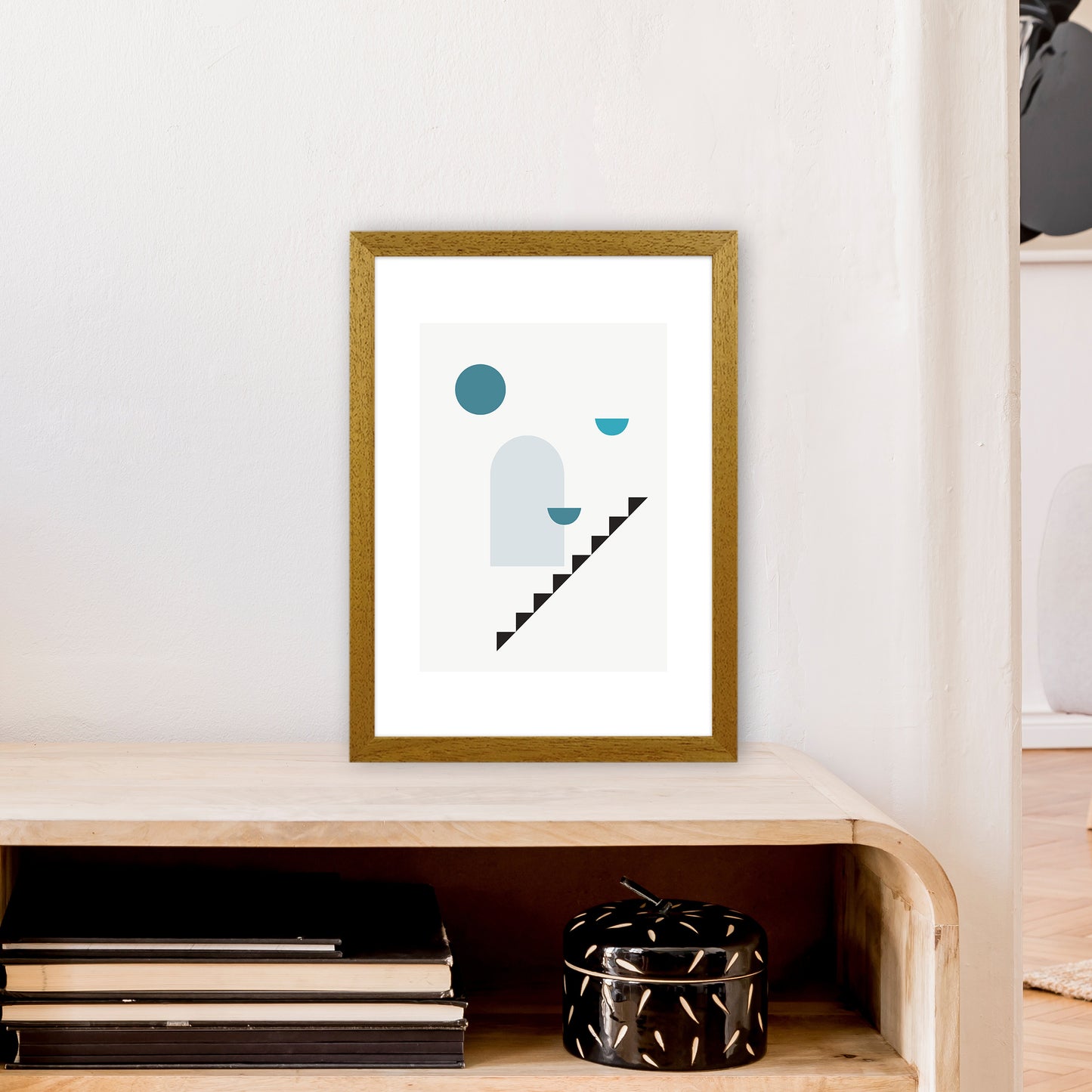 Mita Teal Stairs Right N15 Art Print by Pixy Paper A3 Print Only